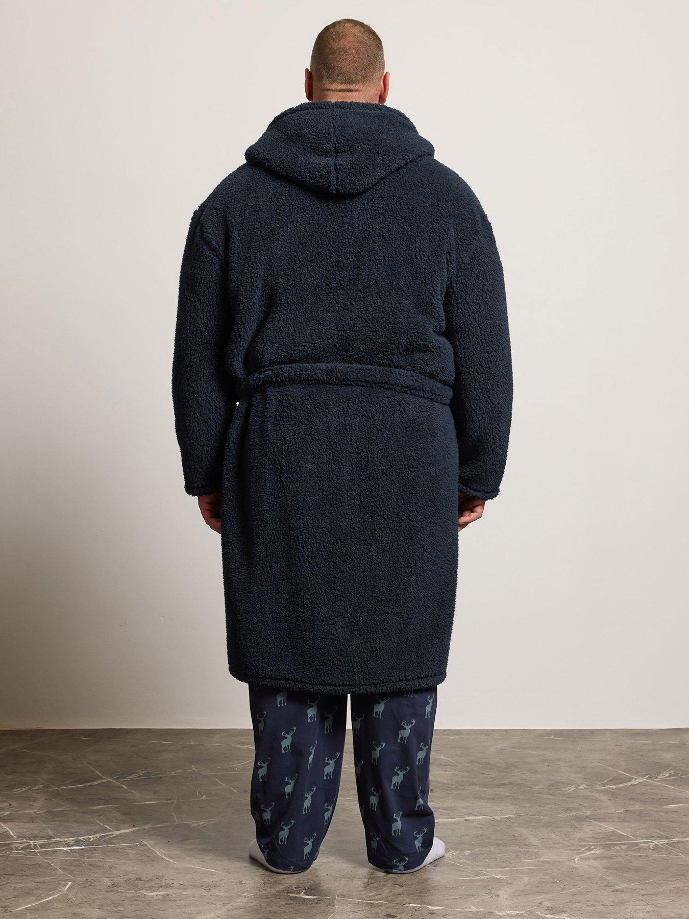 Image 2 of 3 of BadRhino Mens Hooded Borg Tie Waist Dressing Gown - Blue