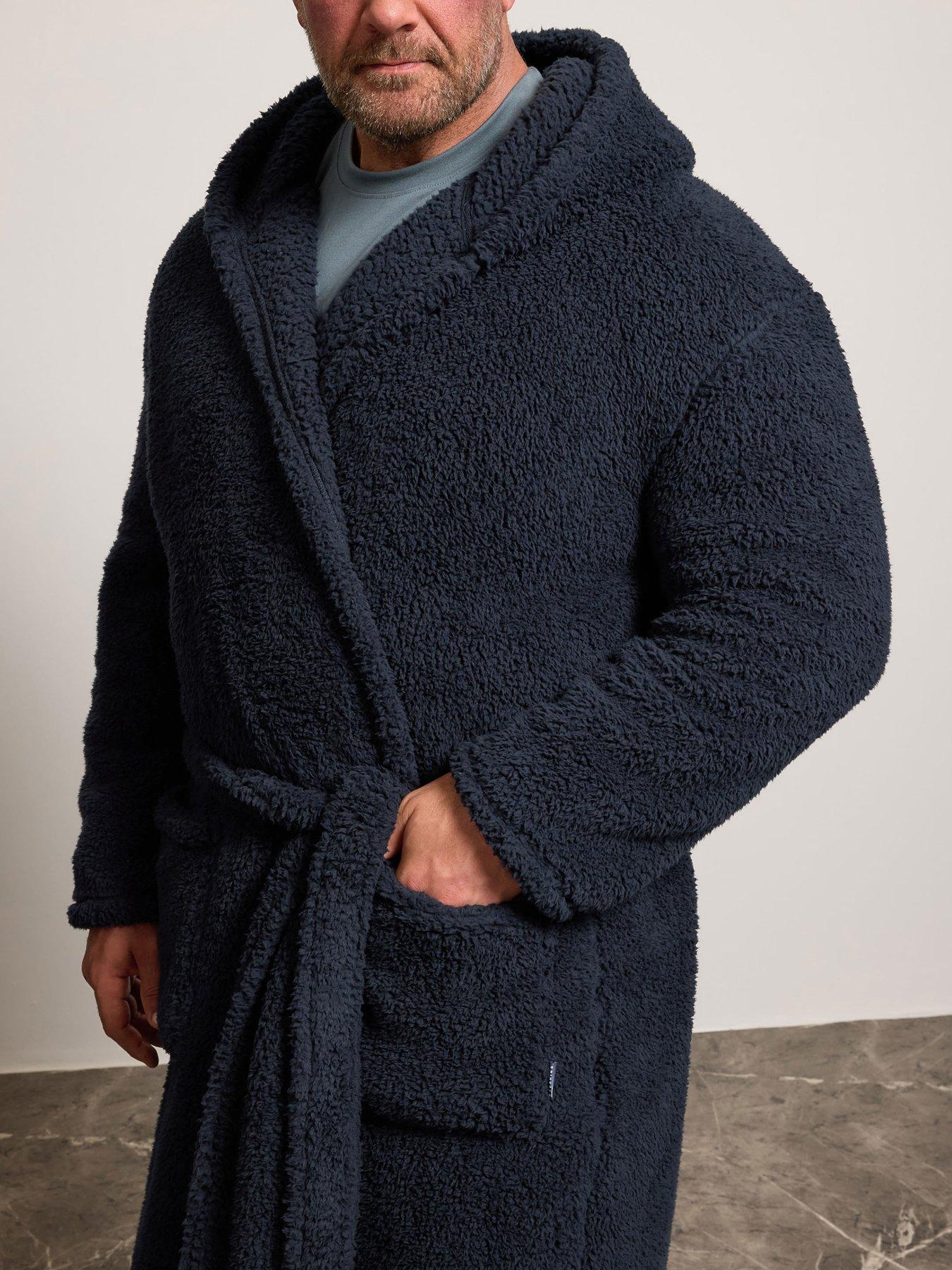 Image 3 of 3 of BadRhino Mens Hooded Borg Tie Waist Dressing Gown - Blue