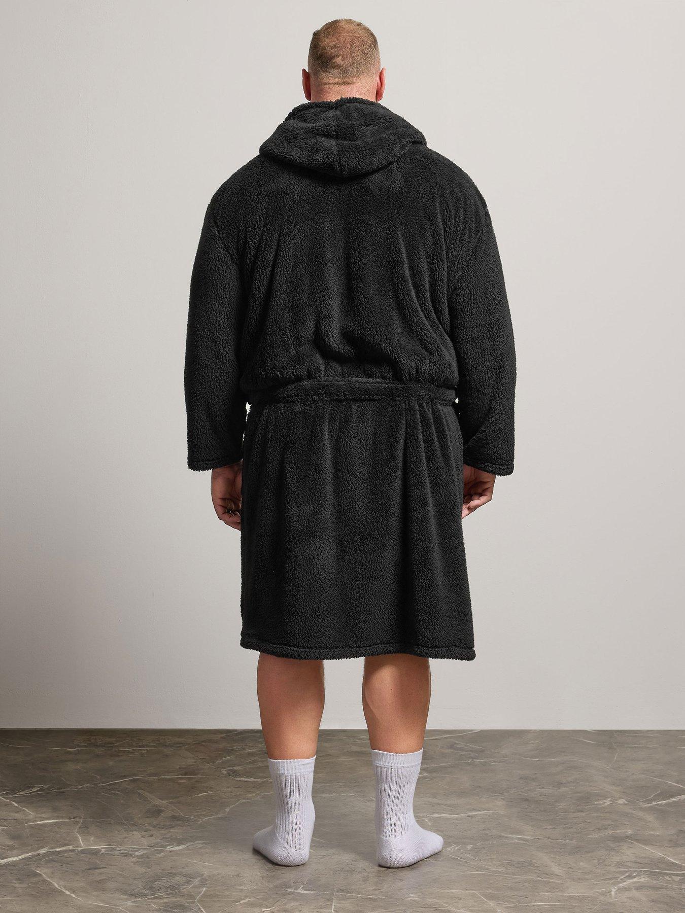 Image 2 of 4 of BadRhino Mens Hooded Fleece Tie Waist Dressing Gown With Christmas Grinch Graphic - Black