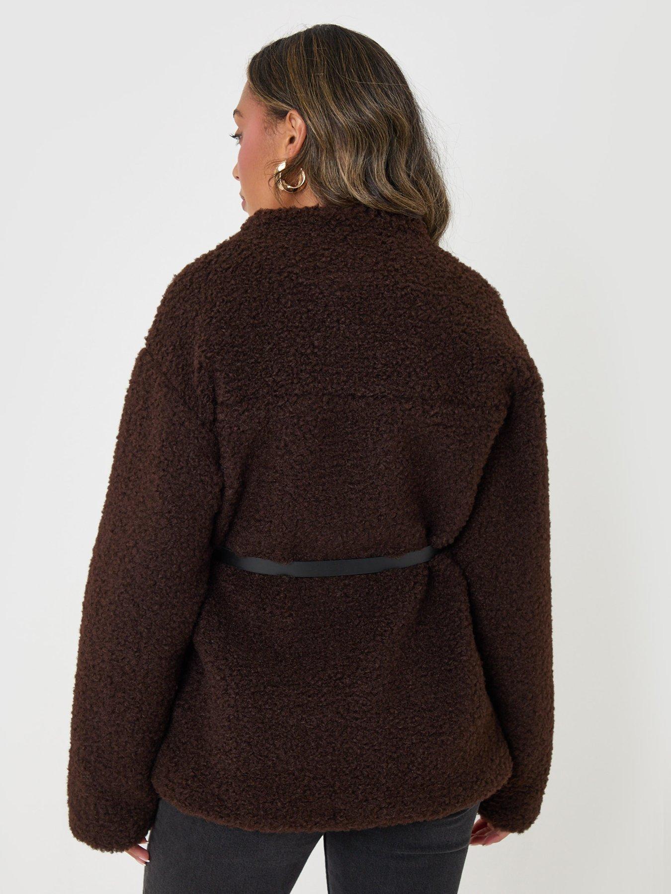 Image 2 of 4 of Threadbare Womens Borg Belted Wrap Jacket - Brown