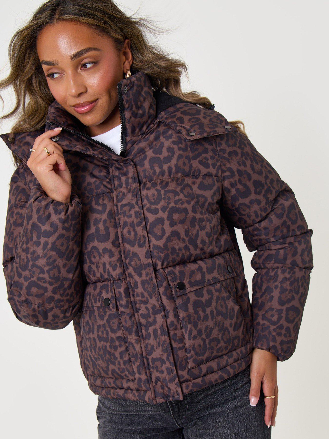 Image 1 of 4 of Threadbare Ladies Sadie Crop Printed Padded Jacket- Leopard - Multi