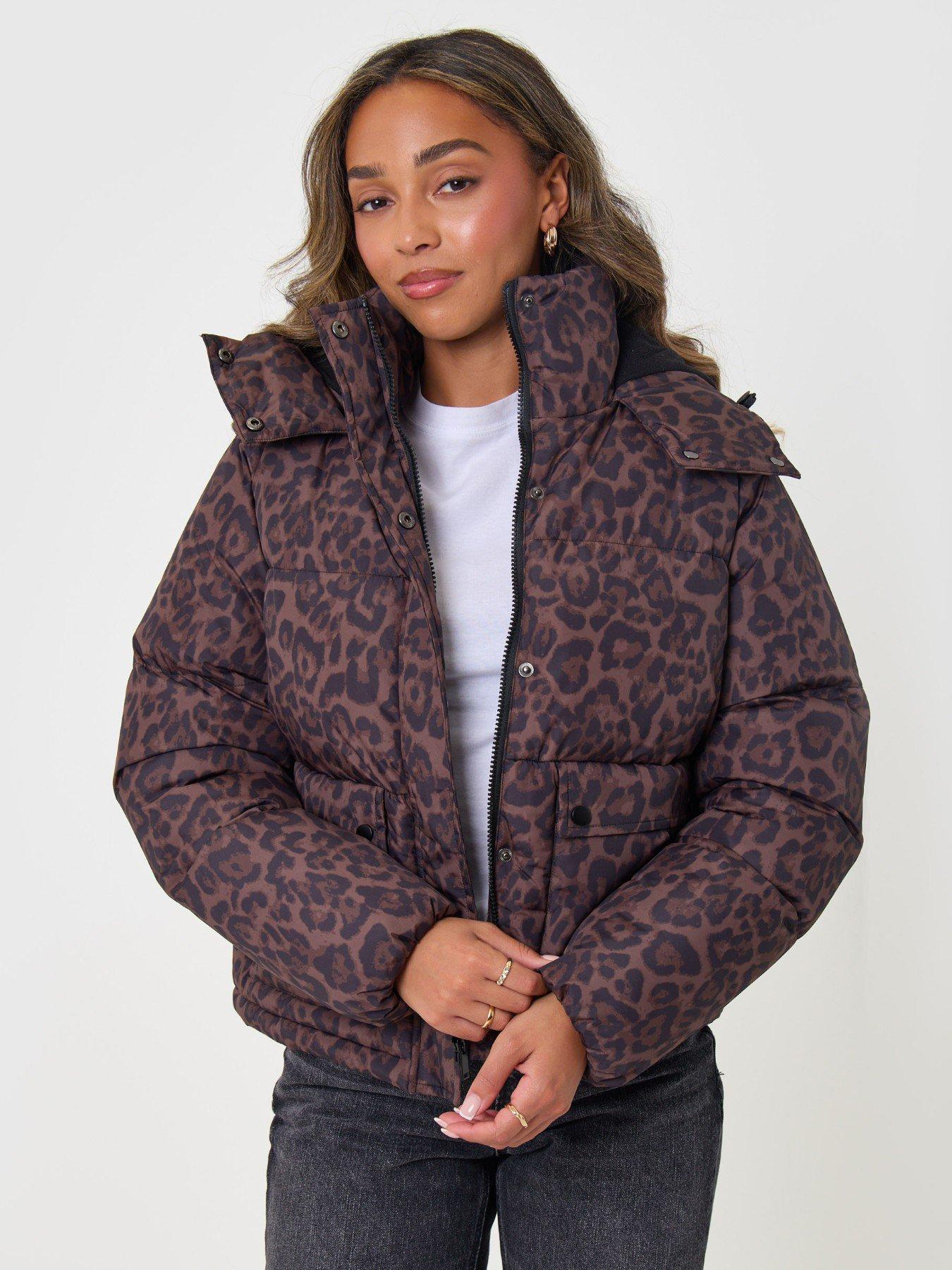 Image 4 of 4 of Threadbare Ladies Sadie Crop Printed Padded Jacket- Leopard - Multi