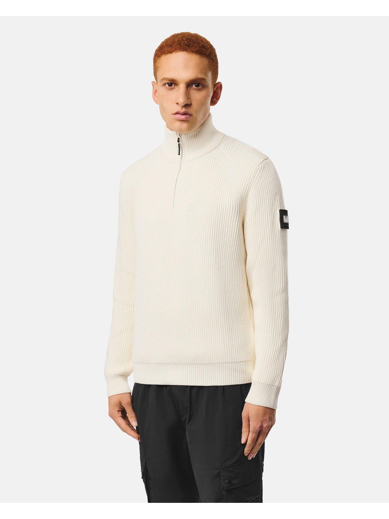 Image 1 of 7 of Weekend Offender Snetterton 1/4 Zip Knitted Jumper - Cream