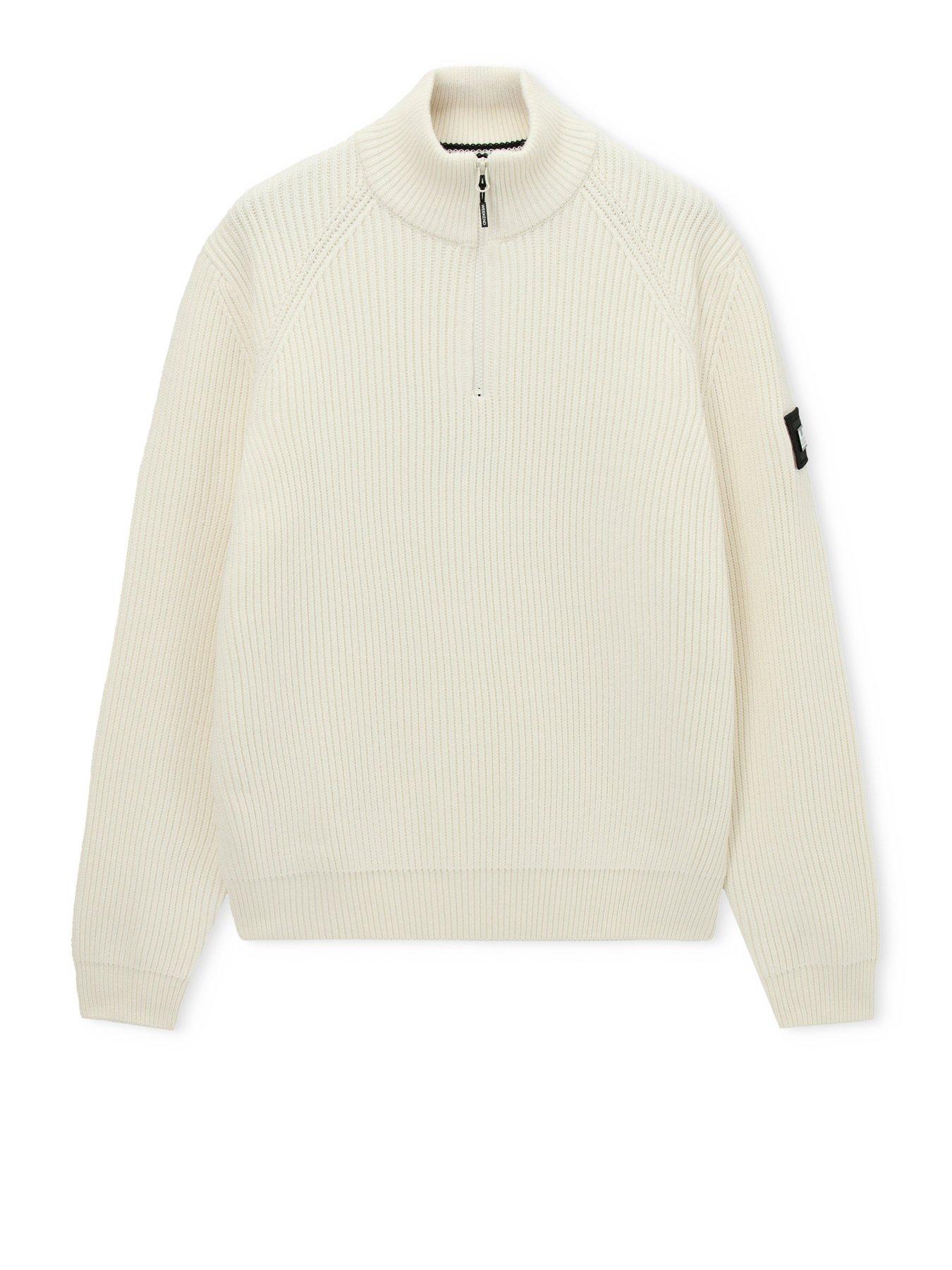 Image 5 of 7 of Weekend Offender Snetterton 1/4 Zip Knitted Jumper - Cream