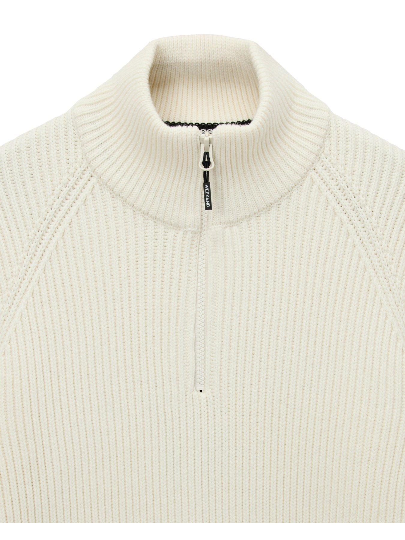 Image 6 of 7 of Weekend Offender Snetterton 1/4 Zip Knitted Jumper - Cream