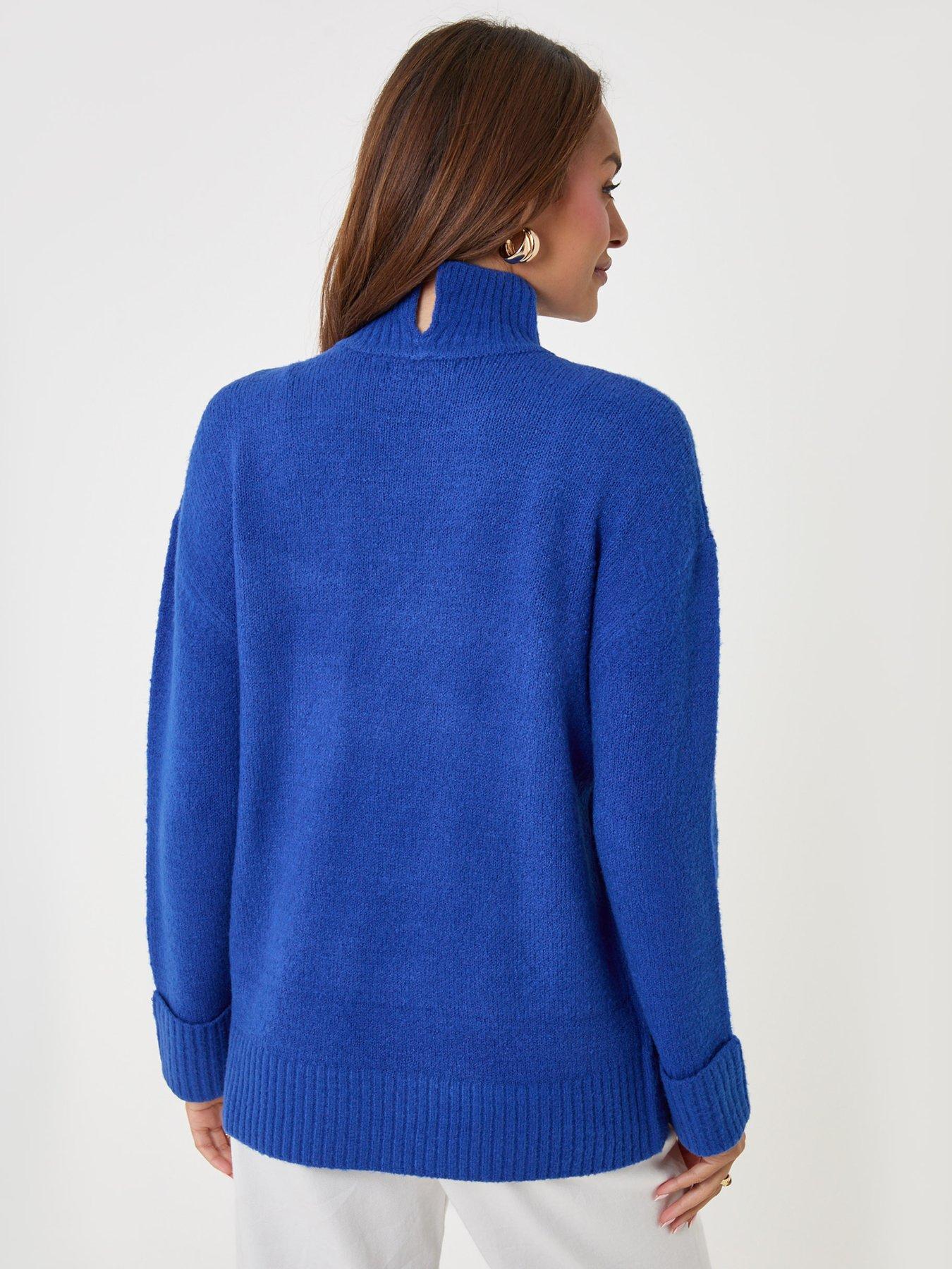 Image 2 of 4 of Threadbare Womens Relaxed Fit Funnel Neck Button Detail Jumper - Blue