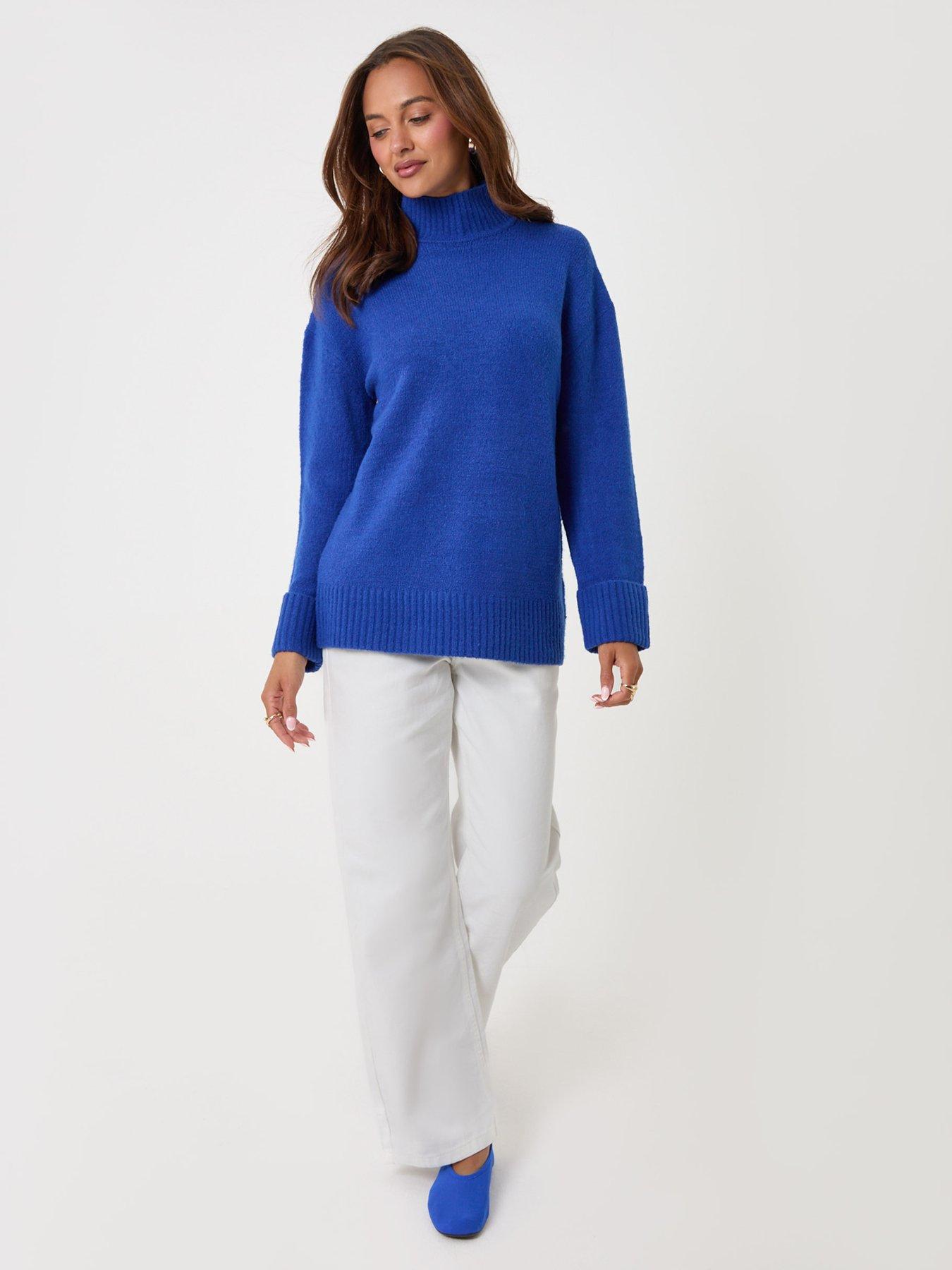 Image 3 of 4 of Threadbare Womens Relaxed Fit Funnel Neck Button Detail Jumper - Blue