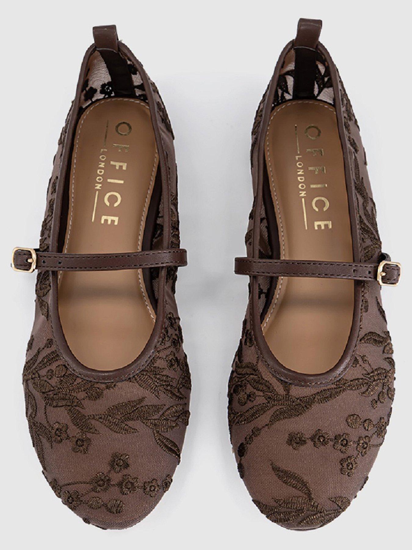 Image 2 of 4 of OFFICE Forest Embroidered Mary Janes Ballet Pumps - Brown