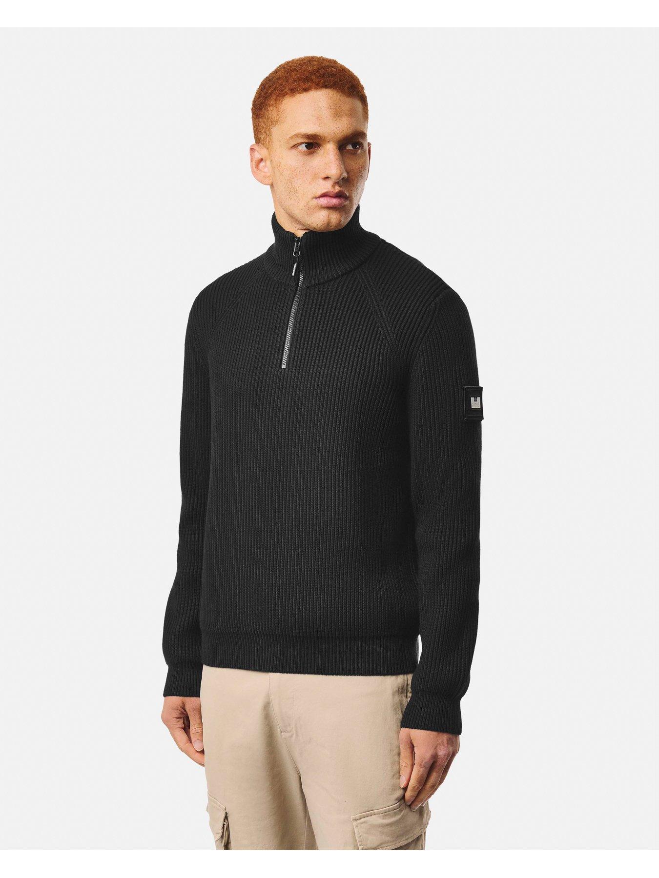 Image 1 of 7 of Weekend Offender Snetterton 1/4 Zip Knitted Jumper - Black