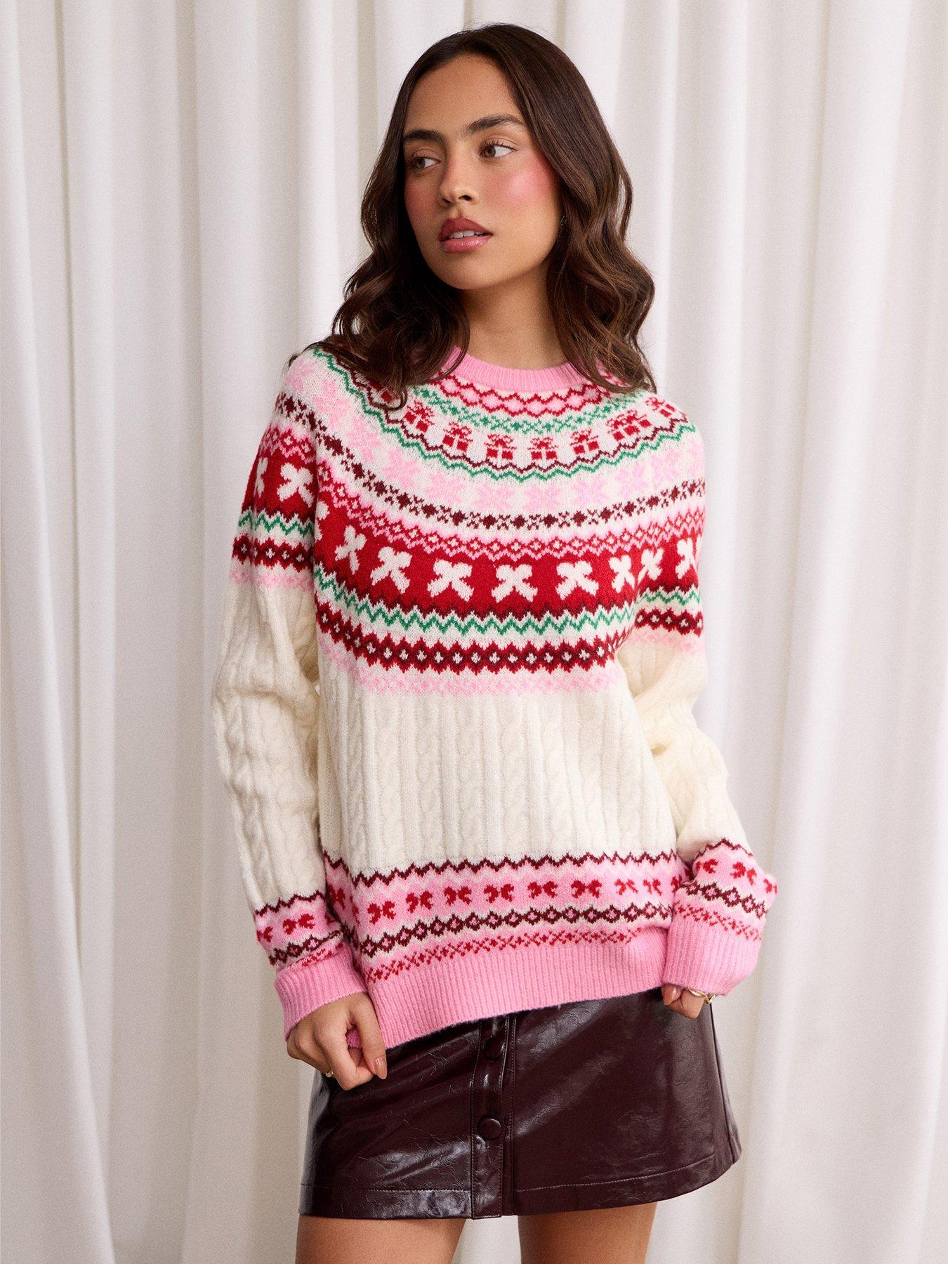 Image 1 of 4 of Threadbare Womens Prancer Fairisle Christmas Jumper - Cream