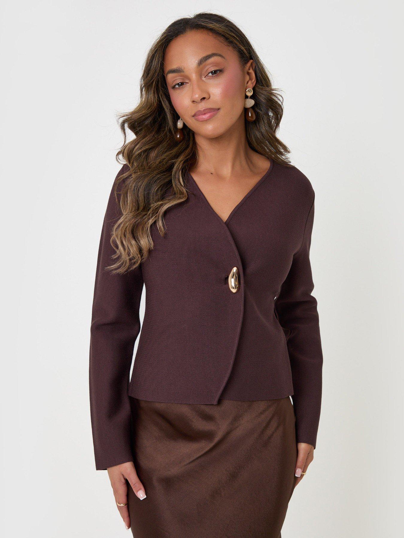 Image 1 of 4 of Threadbare Ladies Lopo Curved Hem Cardigan - Chocolate - Brown