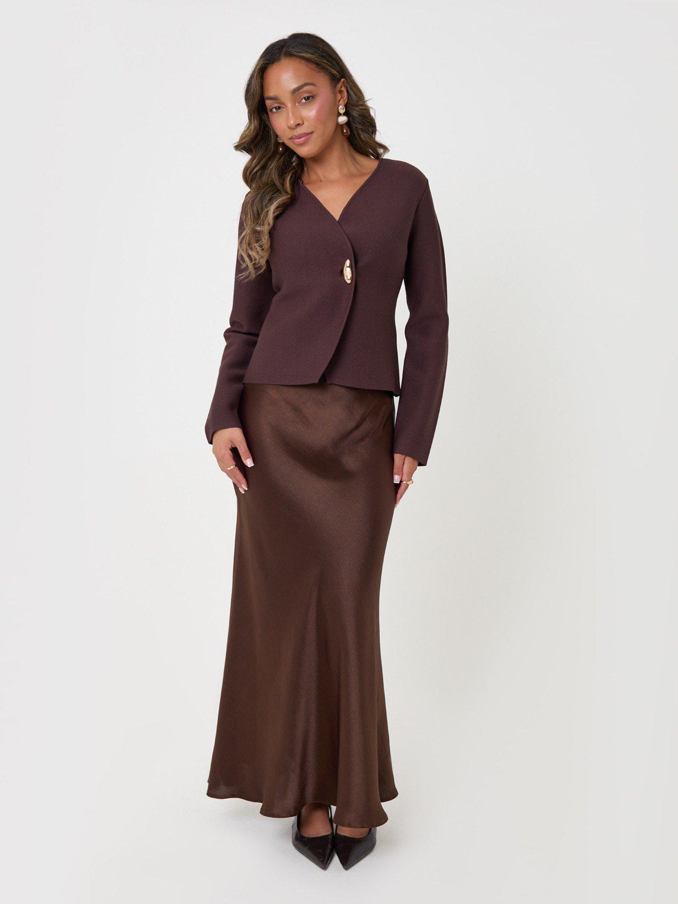 Image 3 of 4 of Threadbare Ladies Lopo Curved Hem Cardigan - Chocolate - Brown