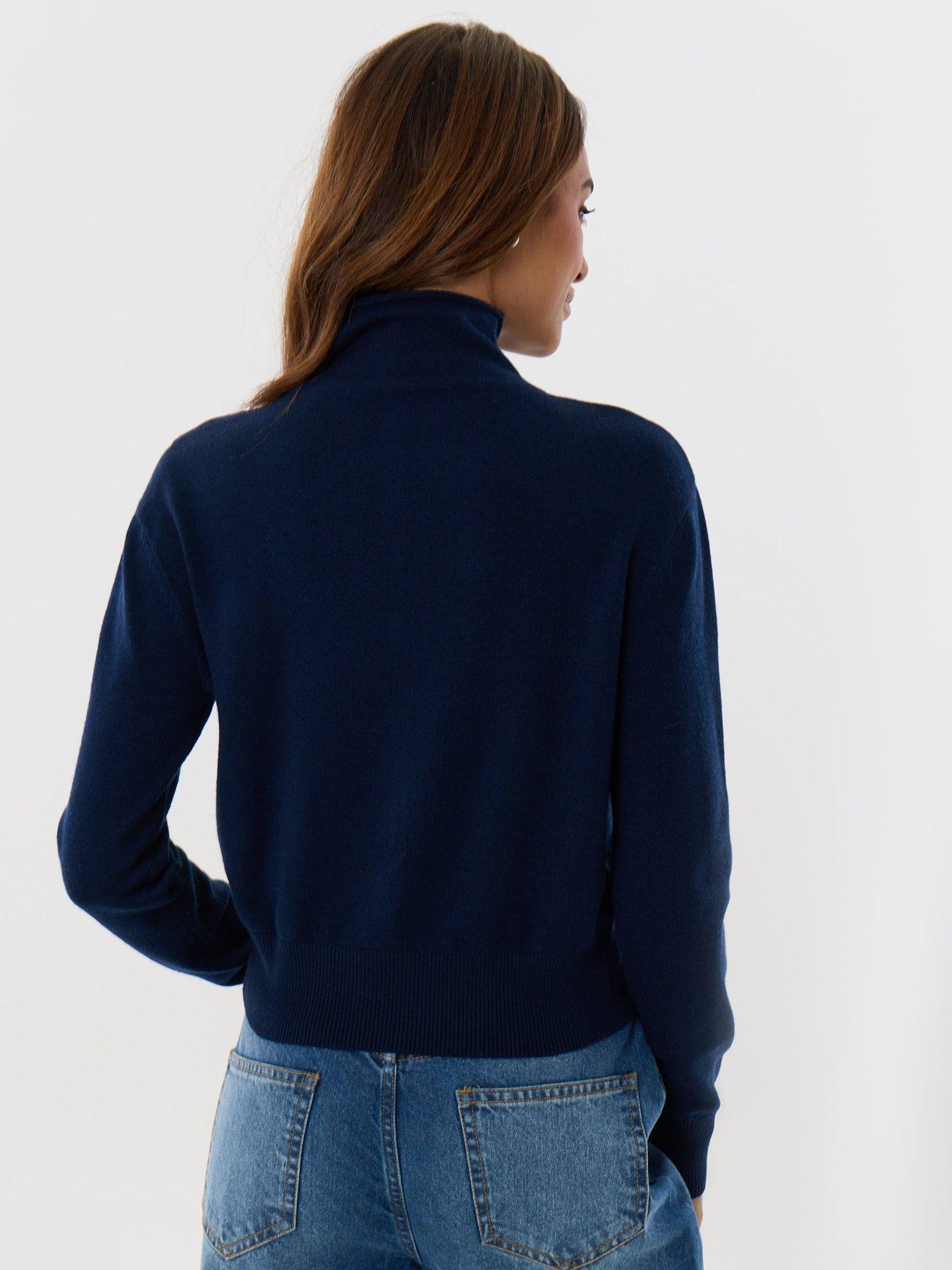 Image 2 of 4 of Threadbare Womens Funnel Neck Button Through Compact Knit Cardigan - Navy