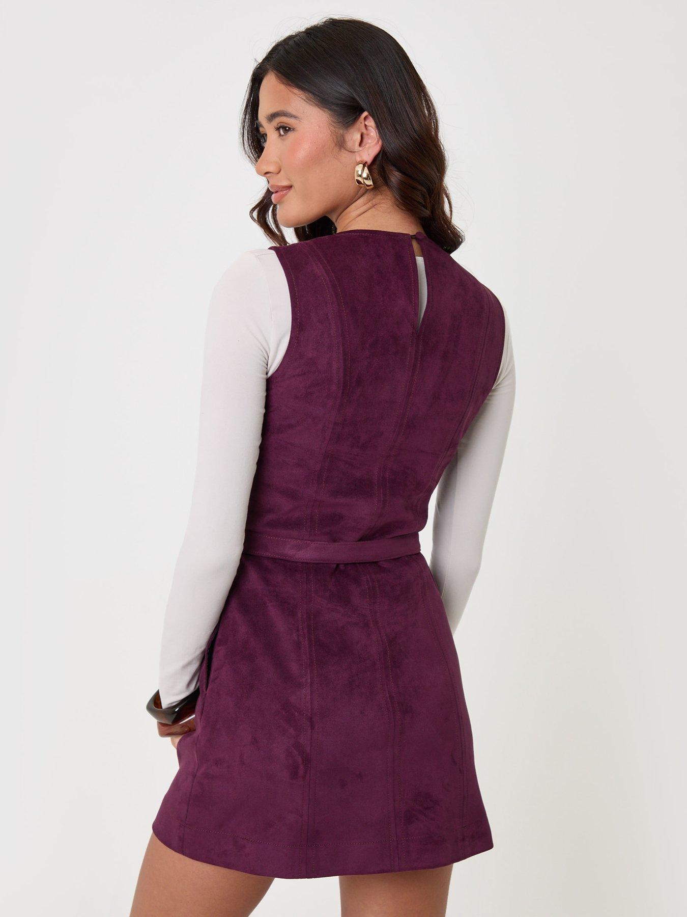 Image 2 of 4 of Threadbare Faux Suede Belted Mini Dress In Plum