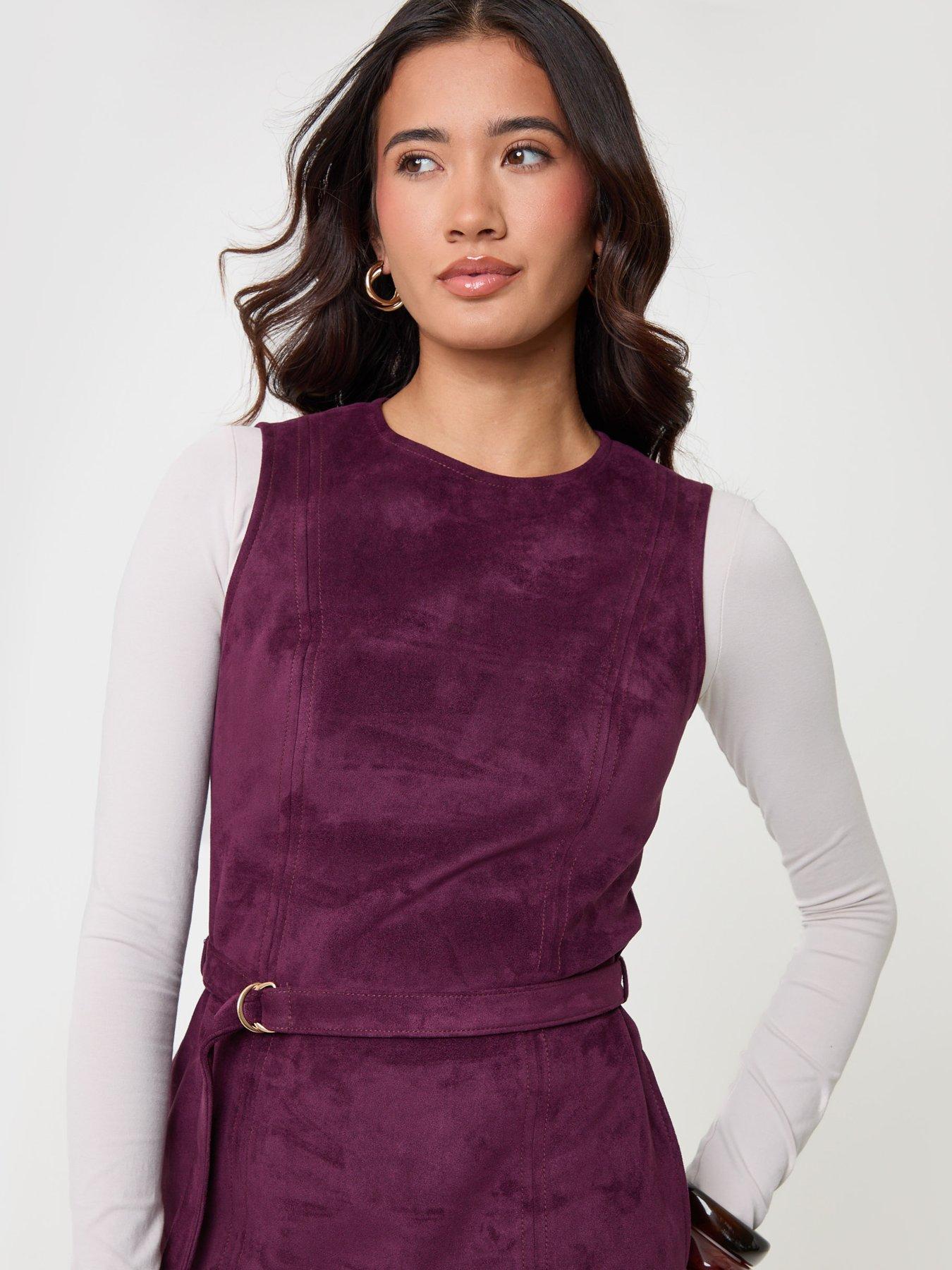 Image 4 of 4 of Threadbare Faux Suede Belted Mini Dress In Plum