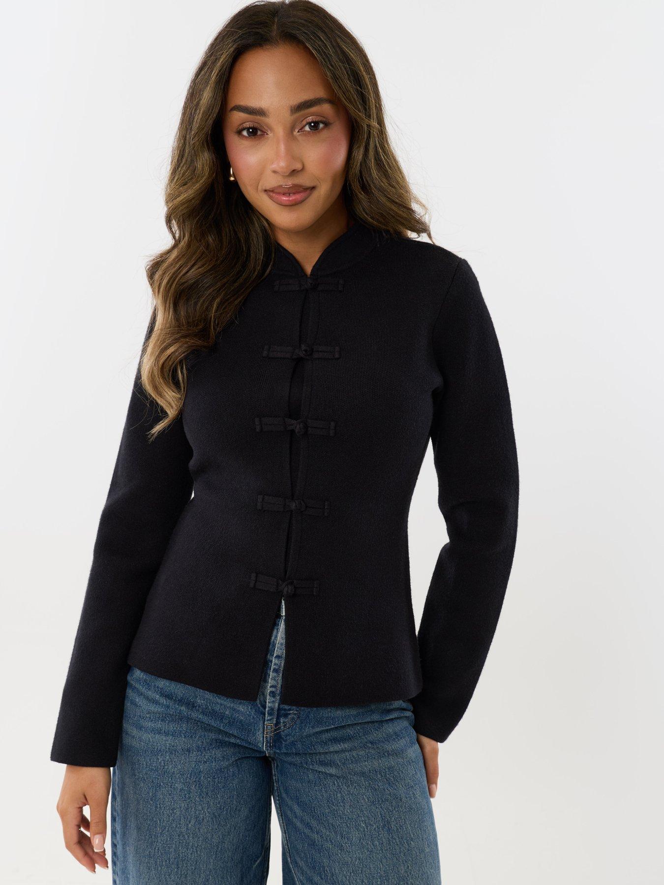 Image 1 of 5 of Threadbare Ladies Medrida Fireman Clasp Knit Cardigan - Black