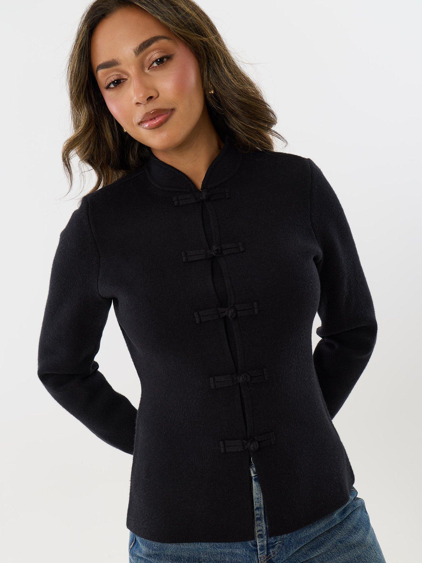 Image 4 of 5 of Threadbare Ladies Medrida Fireman Clasp Knit Cardigan - Black