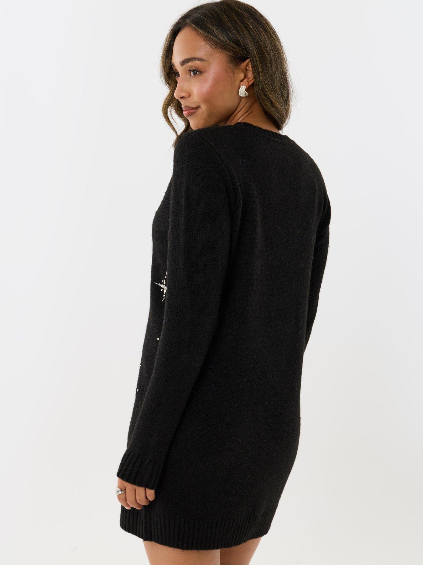 Image 4 of 4 of Threadbare Womens Starland Star Embellished Soft-Touch Mini Dress - Black