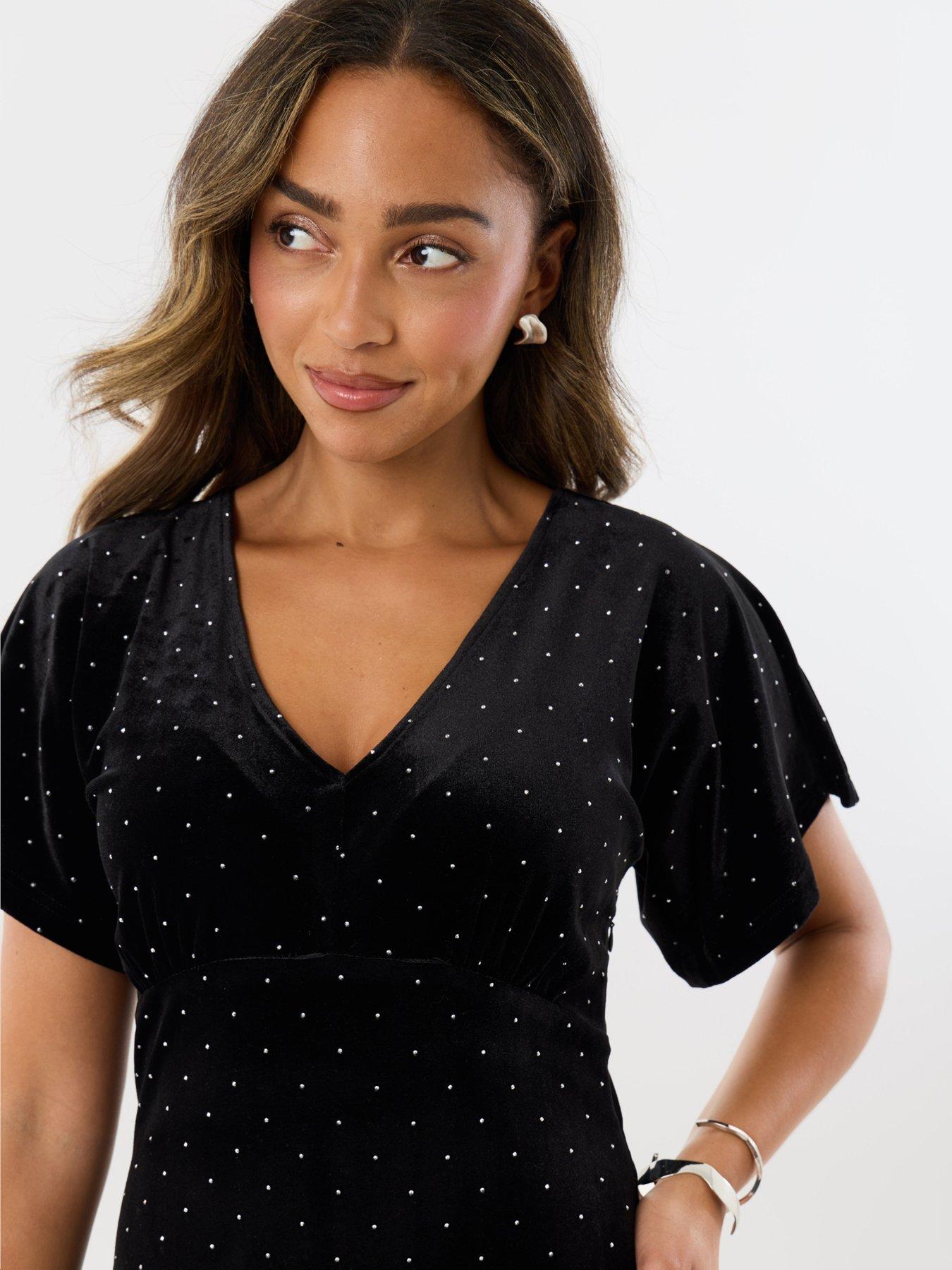 Image 4 of 4 of Threadbare Ladies Mirium Petite Hotfix Under Bust Dress-black