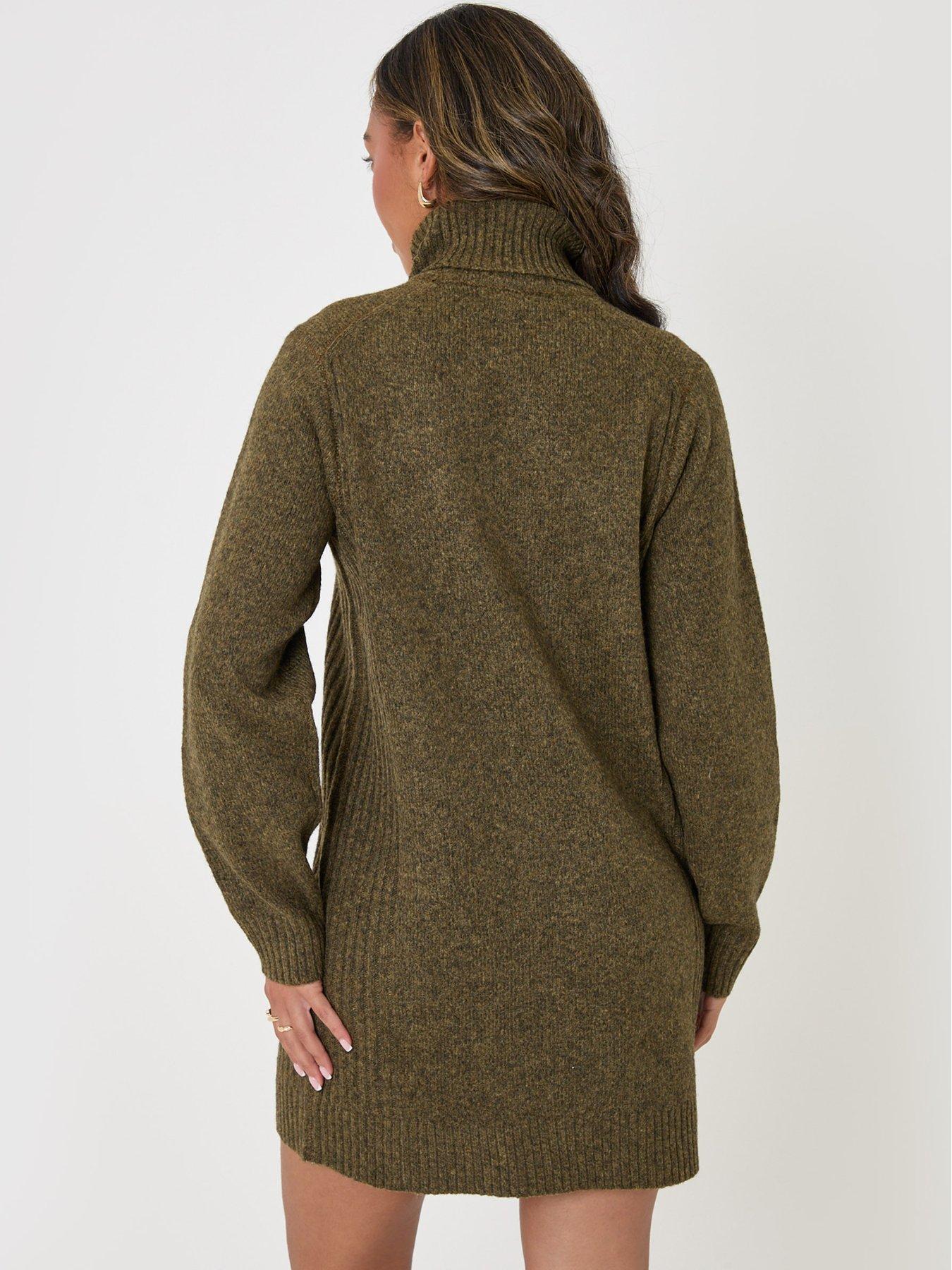 Image 2 of 4 of Threadbare Womens Turtle Neck Mini Jumper Dress - Green