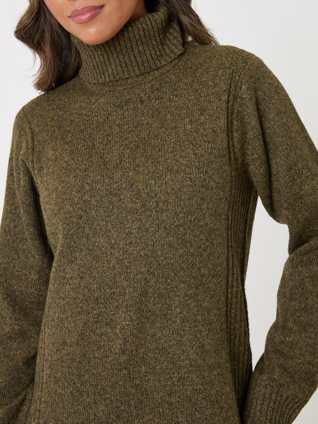Image 4 of 4 of Threadbare Womens Turtle Neck Mini Jumper Dress - Green