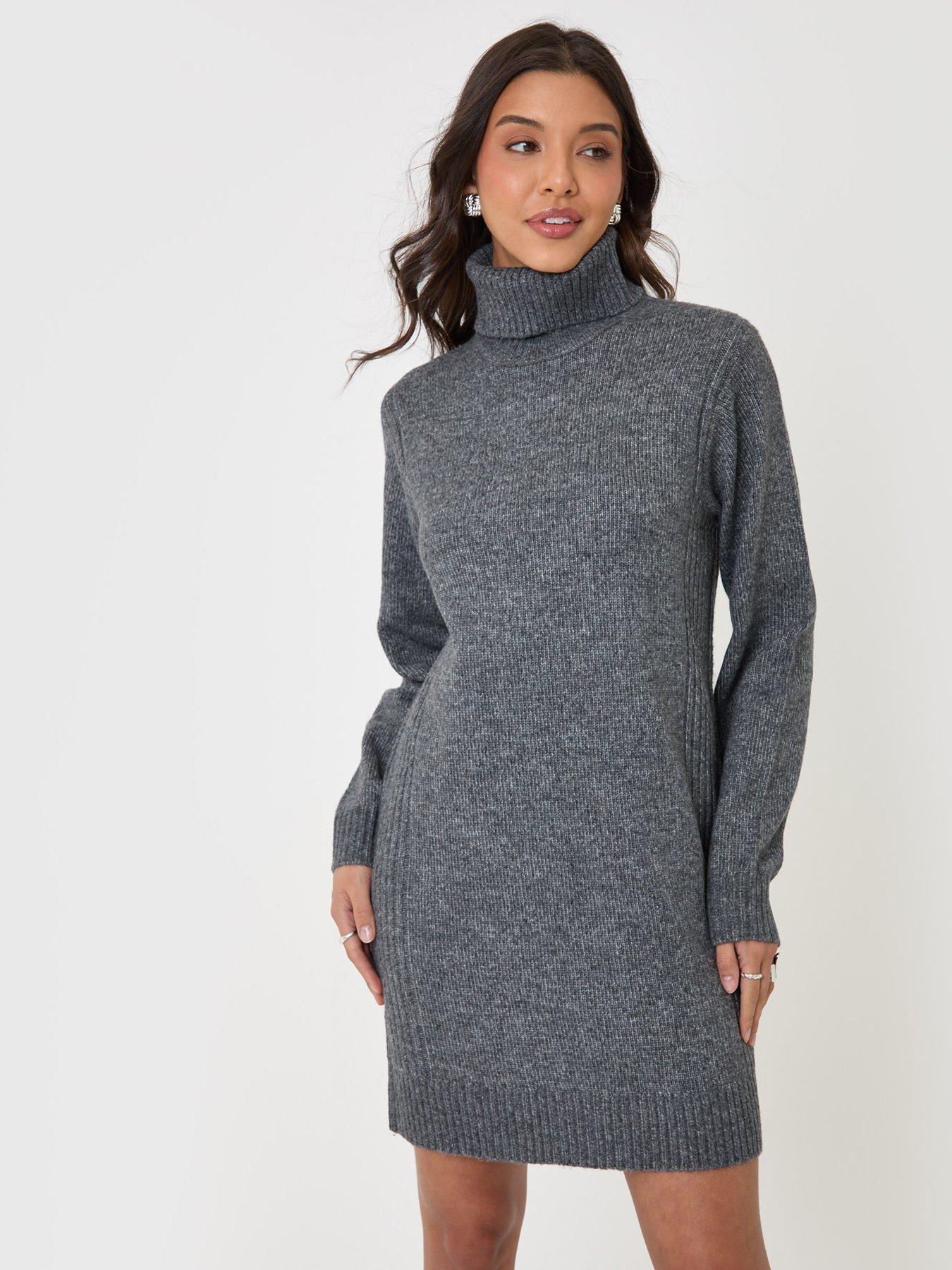 Image 1 of 4 of Threadbare Womens Turtle Neck Mini Jumper Dress - Grey