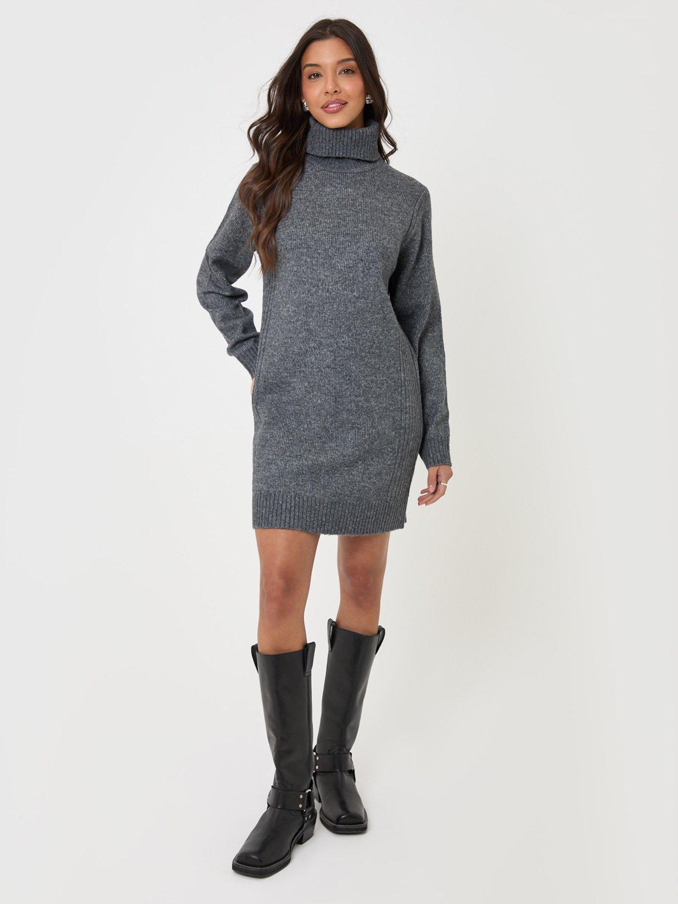 Image 3 of 4 of Threadbare Womens Turtle Neck Mini Jumper Dress - Grey
