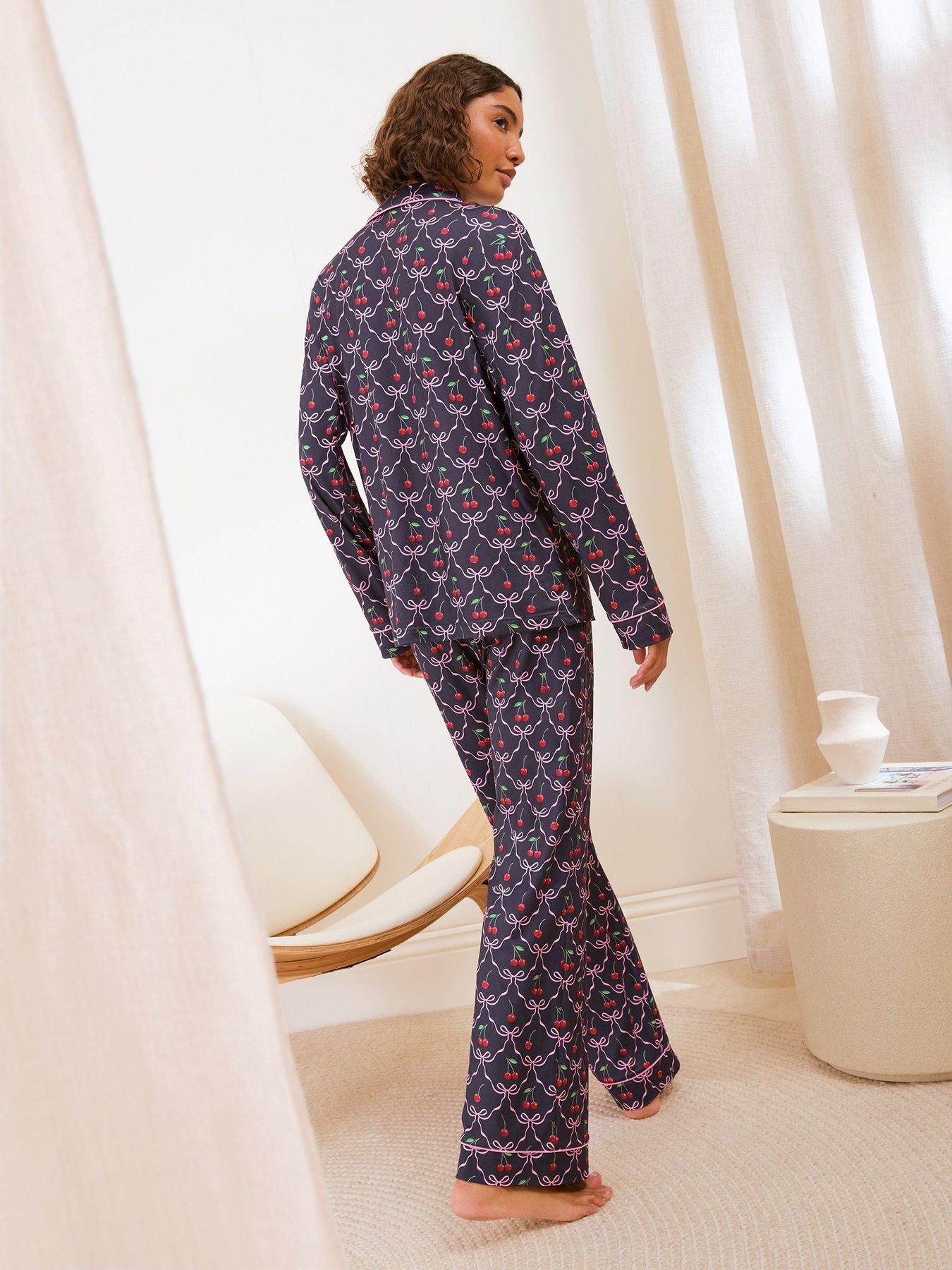 Image 2 of 5 of Friends Like These Navy Cherry Bow Long Sleeve Pyjamas