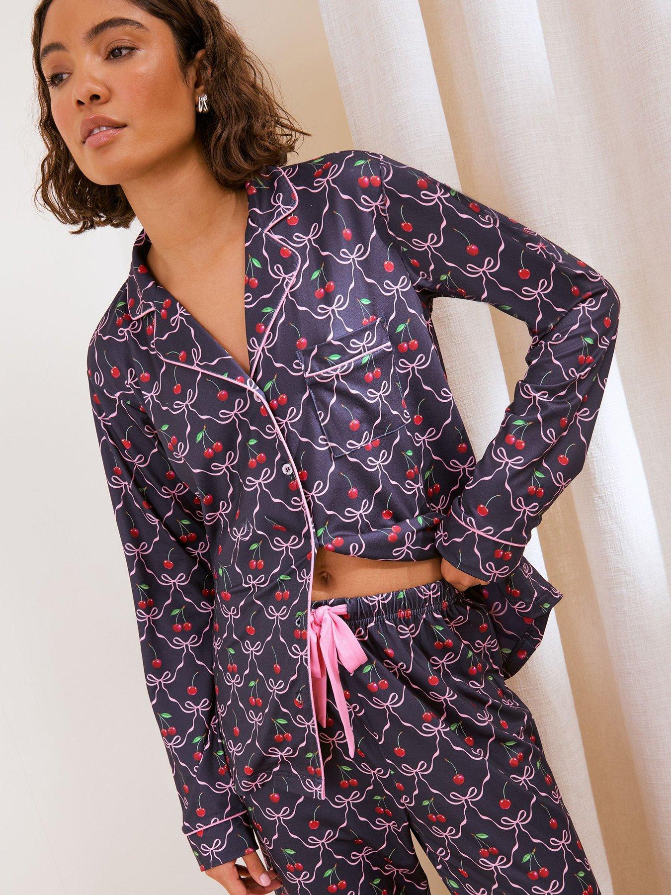 Image 3 of 5 of Friends Like These Navy Cherry Bow Long Sleeve Pyjamas