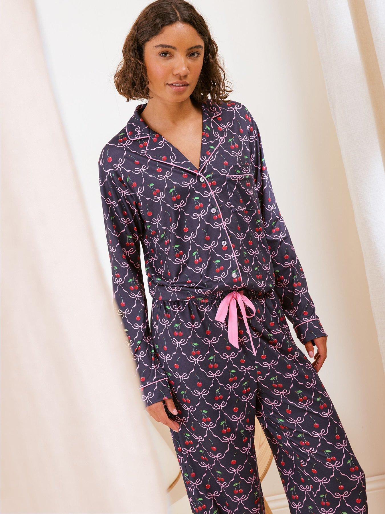 Image 4 of 5 of Friends Like These Navy Cherry Bow Long Sleeve Pyjamas