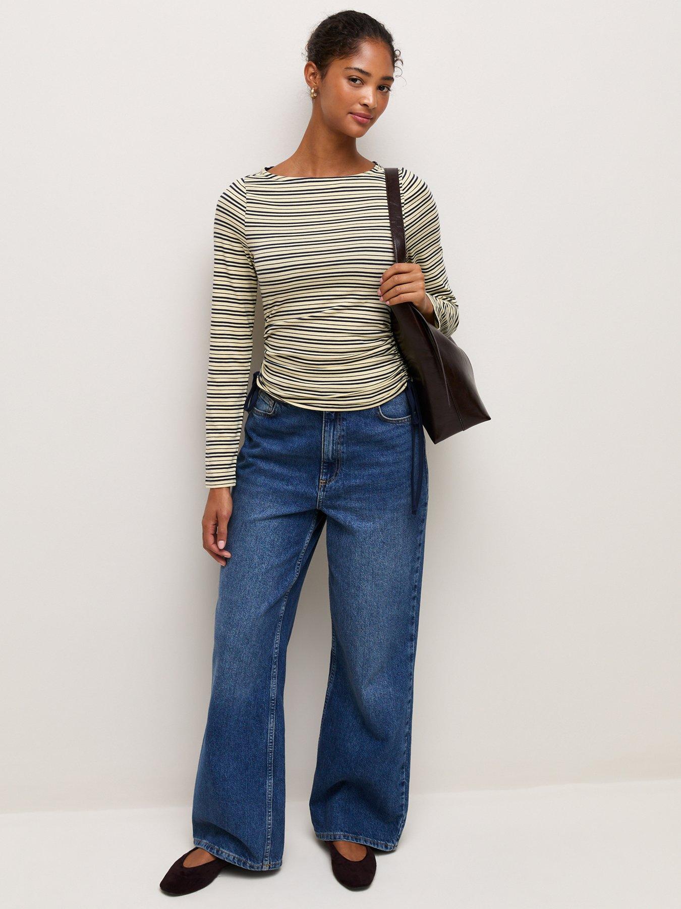 Image 3 of 6 of New Look Blue Cotton Rich Striped Tie Side Corset Waist Top