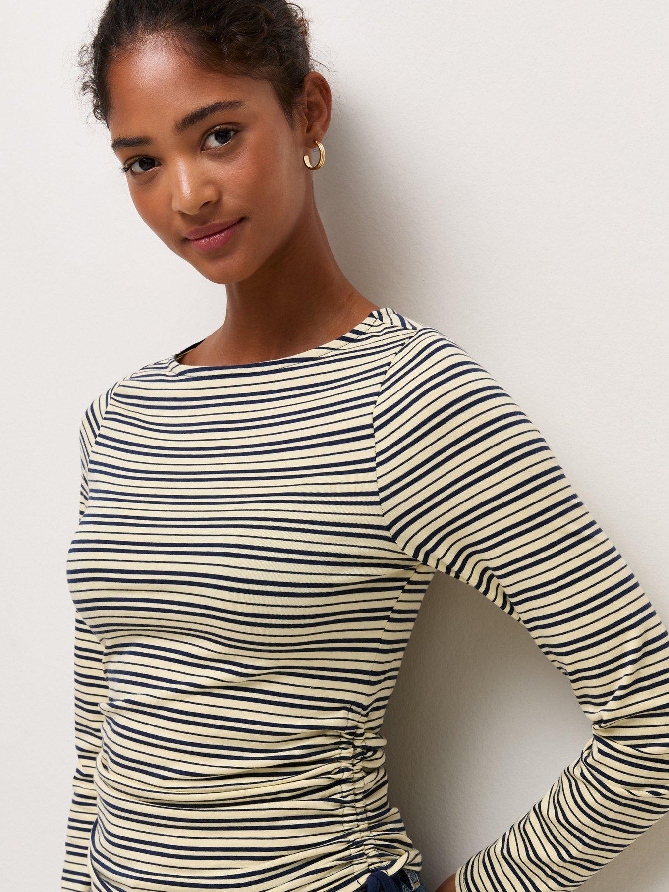 Image 4 of 6 of New Look Blue Cotton Rich Striped Tie Side Corset Waist Top