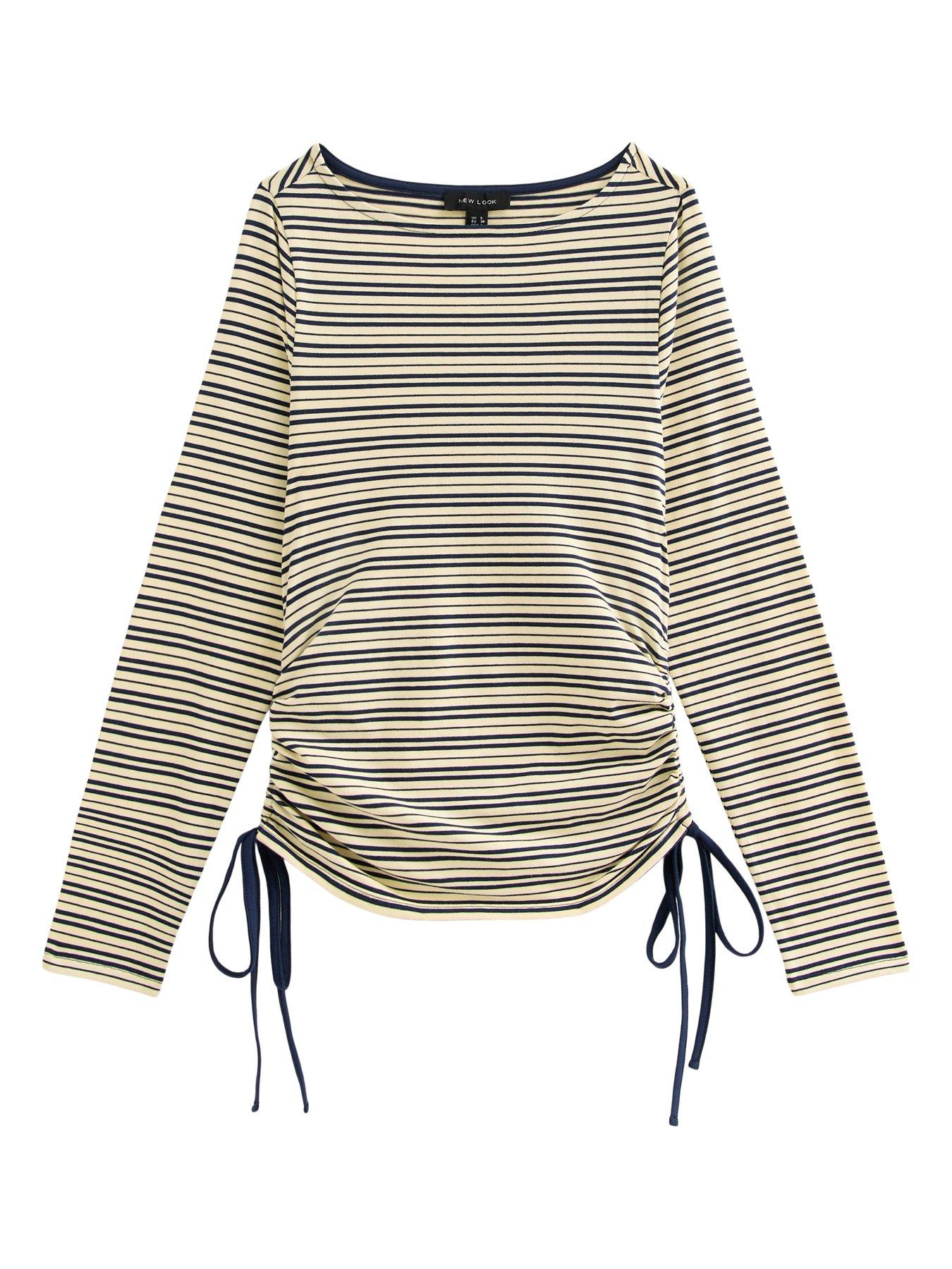 Image 6 of 6 of New Look Blue Cotton Rich Striped Tie Side Corset Waist Top