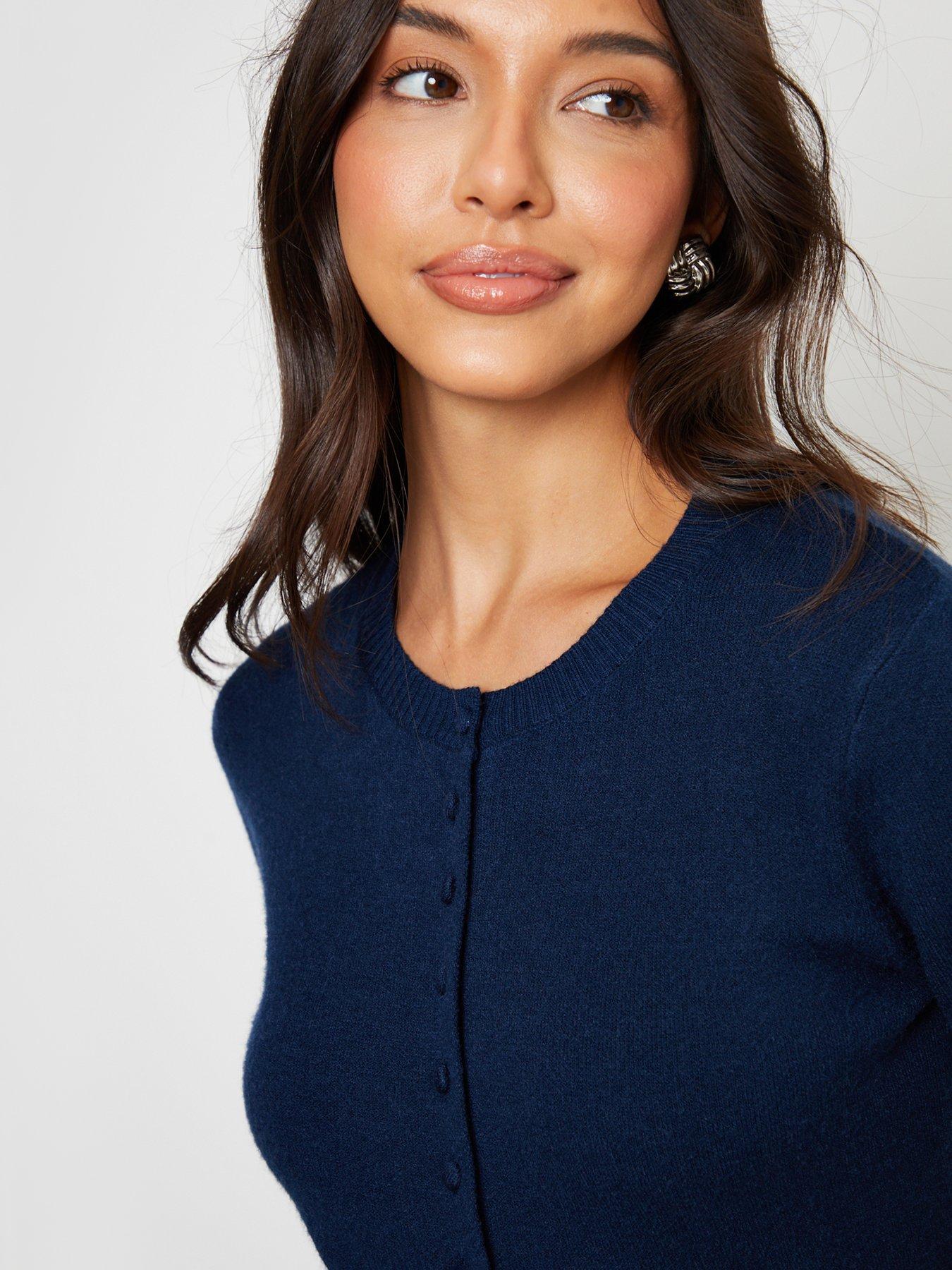 Image 2 of 4 of Threadbare Womens Crew Neck Compact Knit Cardigan - Navy