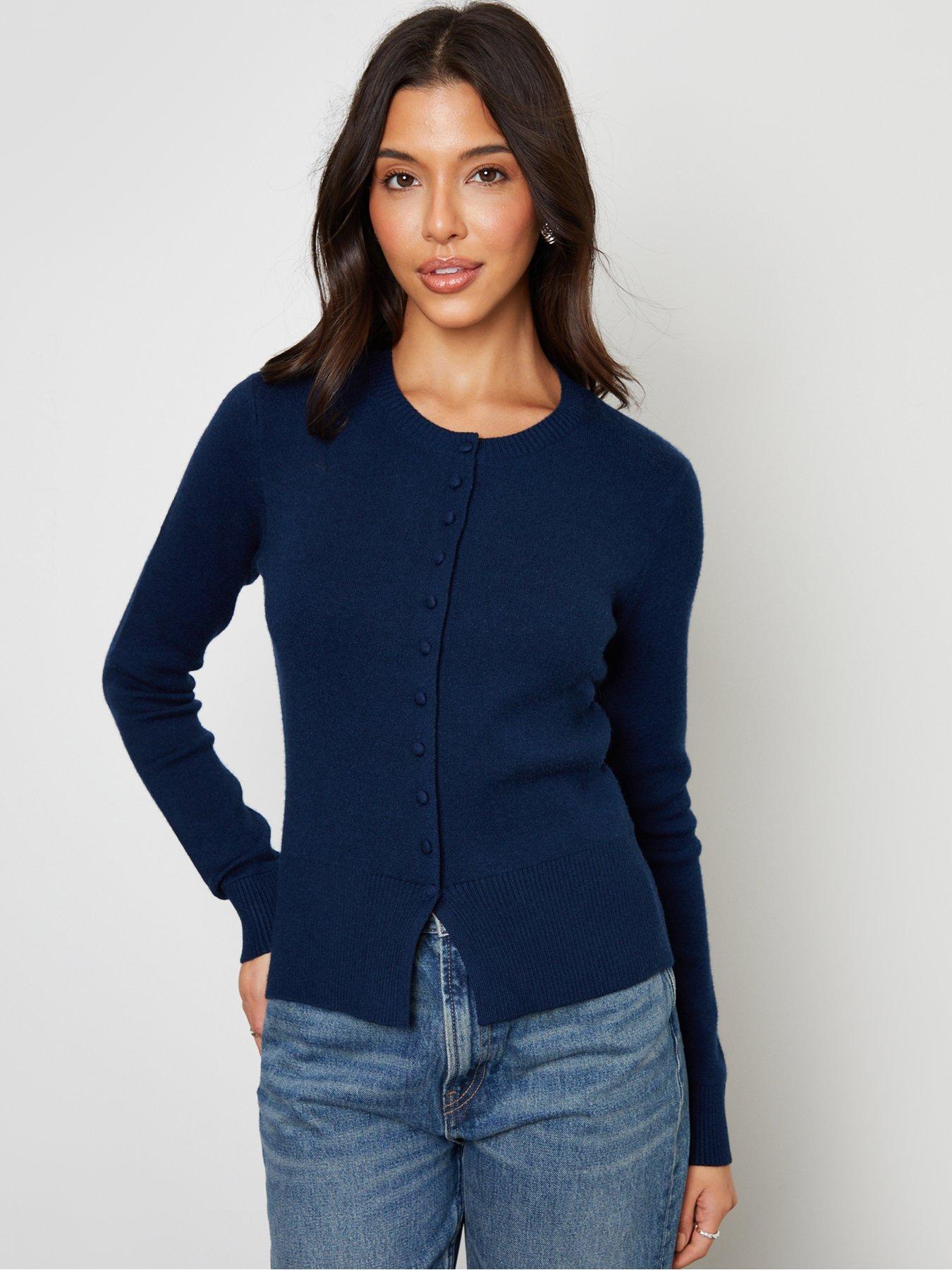 Image 3 of 4 of Threadbare Womens Crew Neck Compact Knit Cardigan - Navy