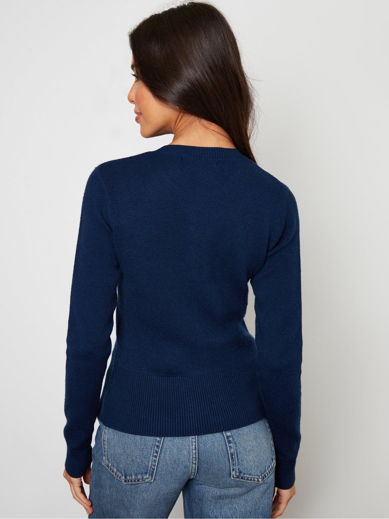 Image 4 of 4 of Threadbare Womens Crew Neck Compact Knit Cardigan - Navy