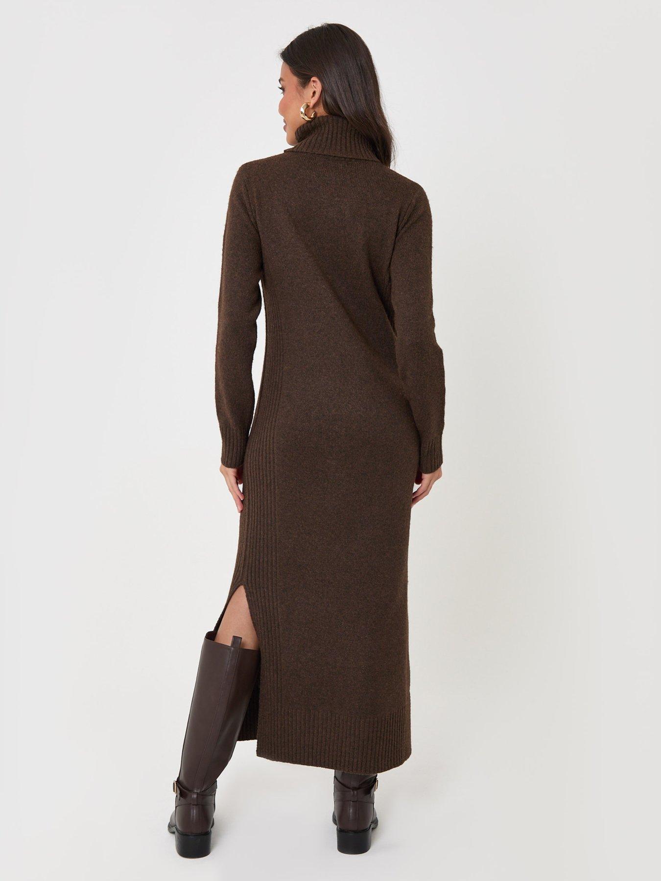 Image 2 of 4 of Threadbare Turtle Neck Maxi Jumper Dress In Chocolate Brown