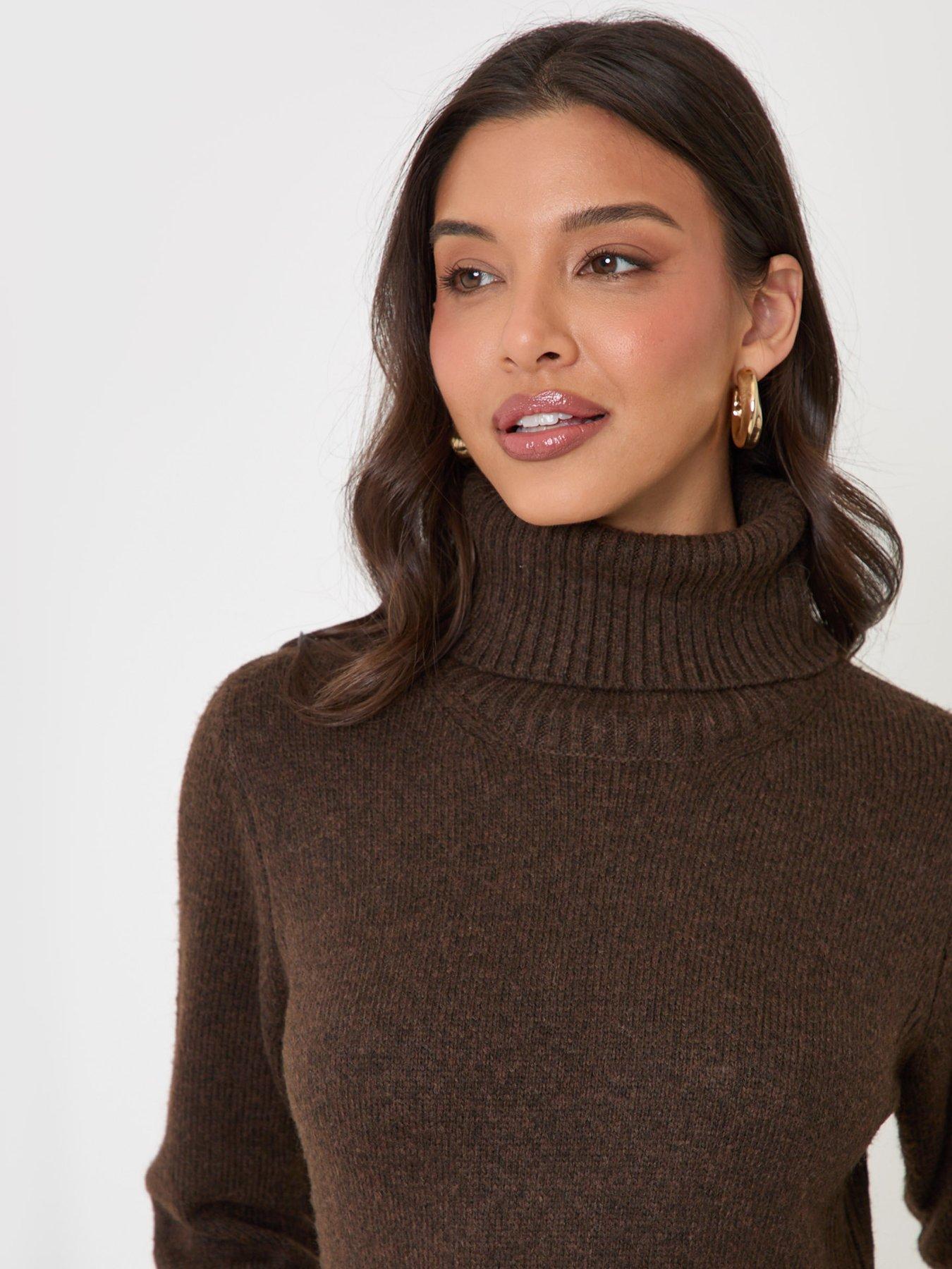 Image 4 of 4 of Threadbare Turtle Neck Maxi Jumper Dress In Chocolate Brown