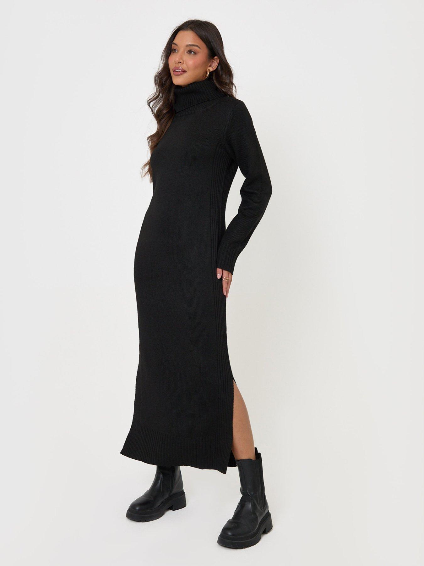 Image 1 of 4 of Threadbare Turtle Neck Maxi Jumper Dress In Black