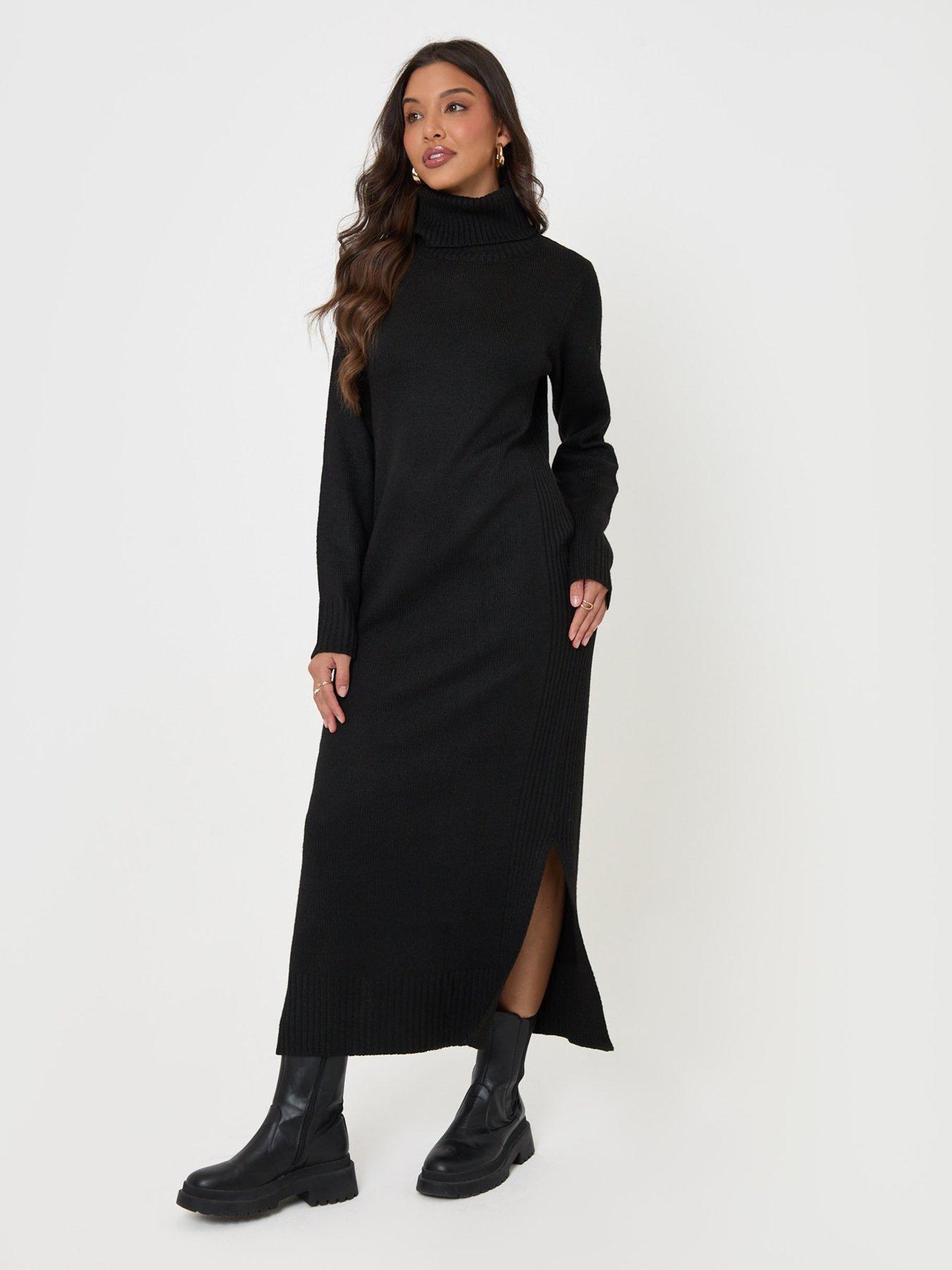 Image 3 of 4 of Threadbare Turtle Neck Maxi Jumper Dress In Black