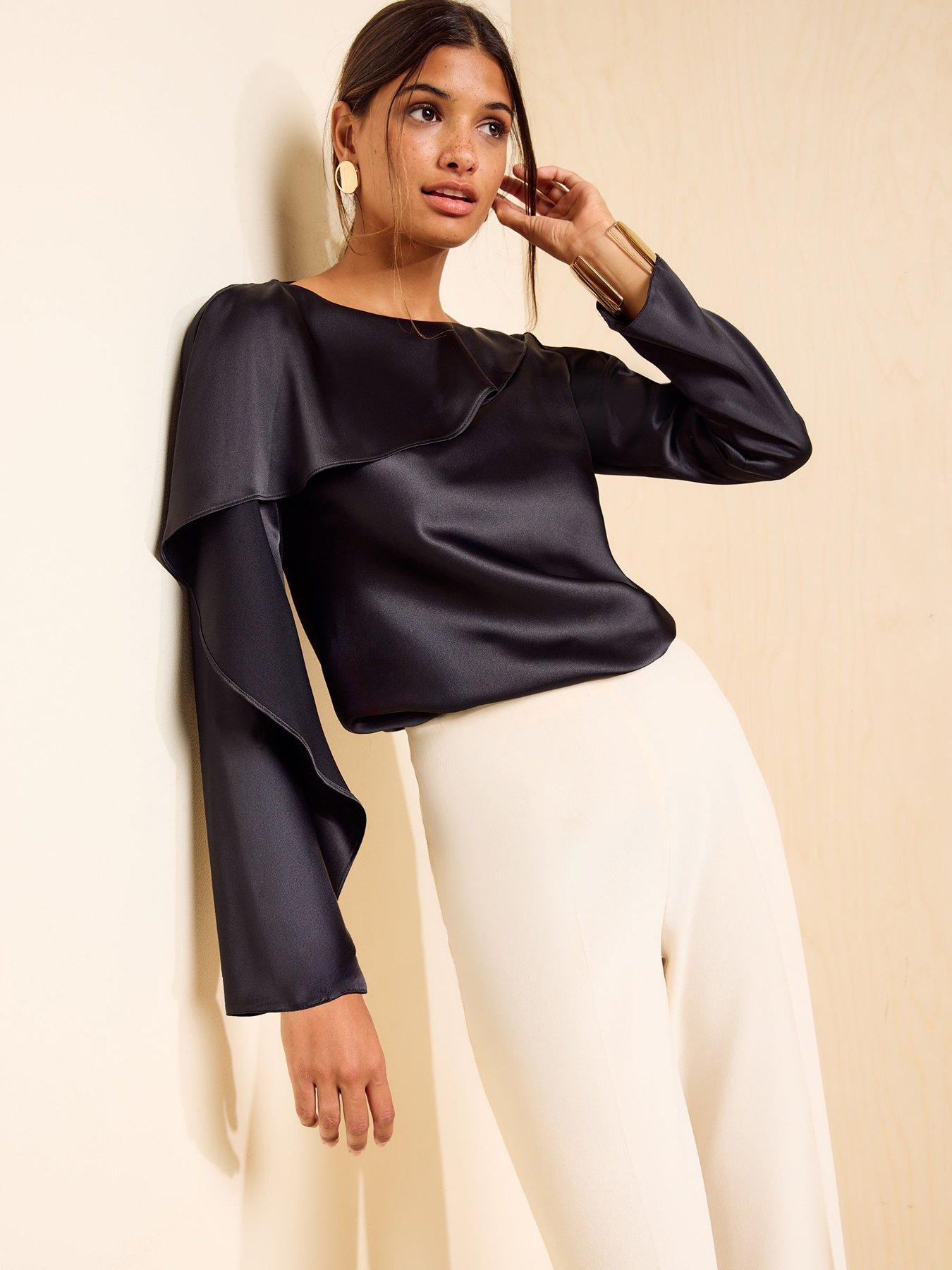 Image 1 of 5 of Friends Like These Black Long Sleeve Satin Drape Blouse