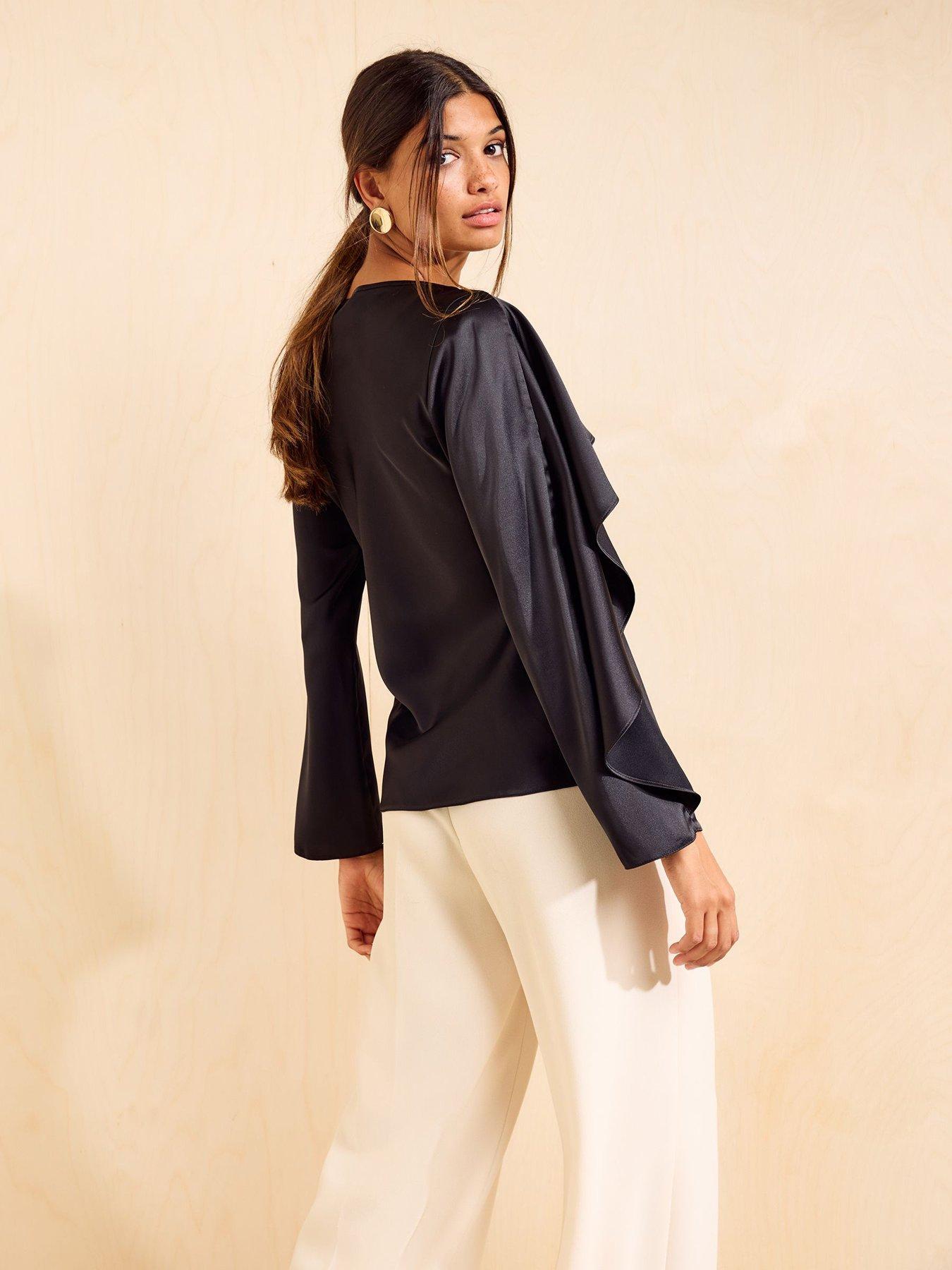 Image 2 of 5 of Friends Like These Black Long Sleeve Satin Drape Blouse
