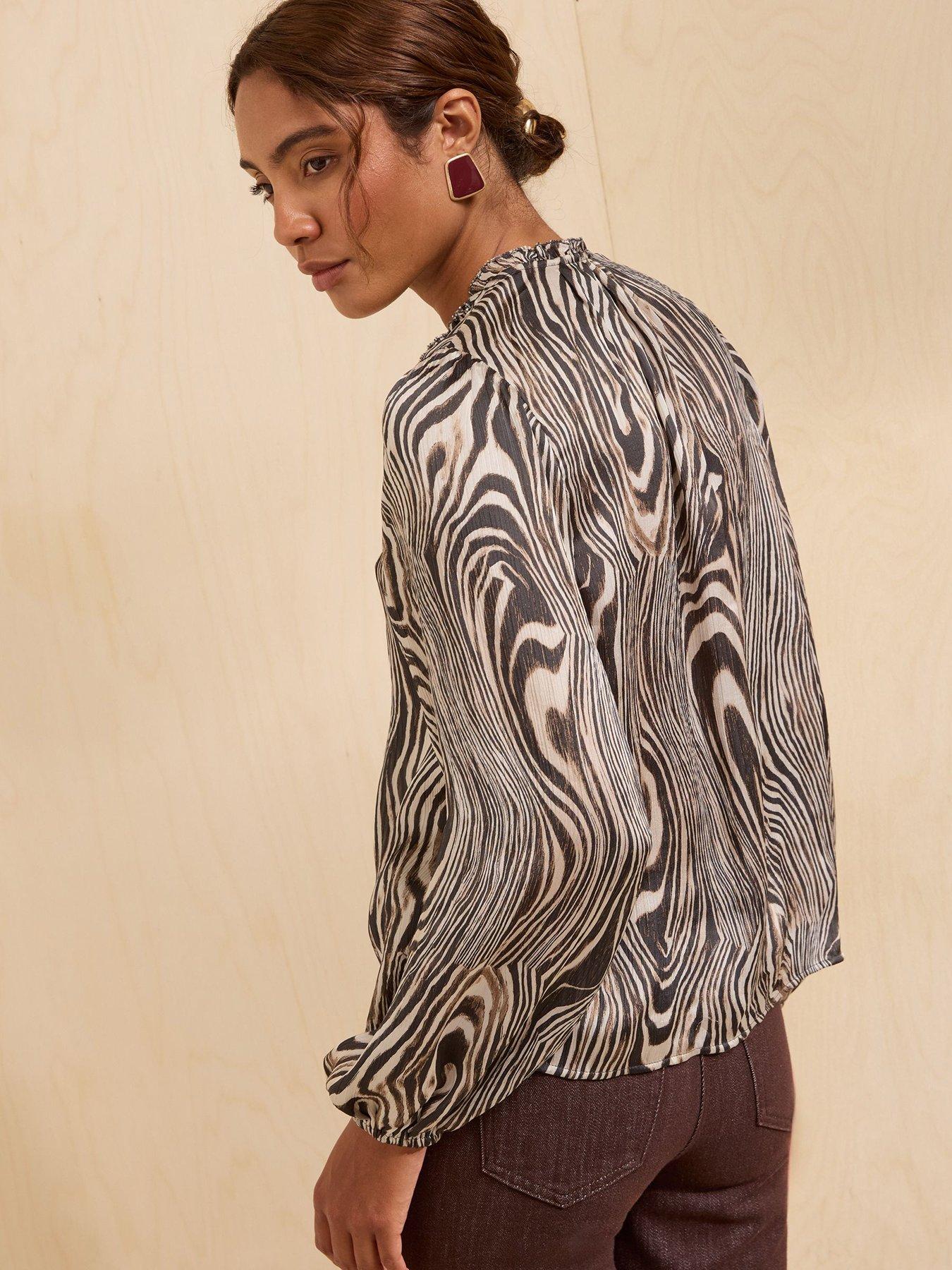 Image 2 of 5 of Friends Like These Zebra Print Long Sleeve Chiffon Tie Neck Blouse