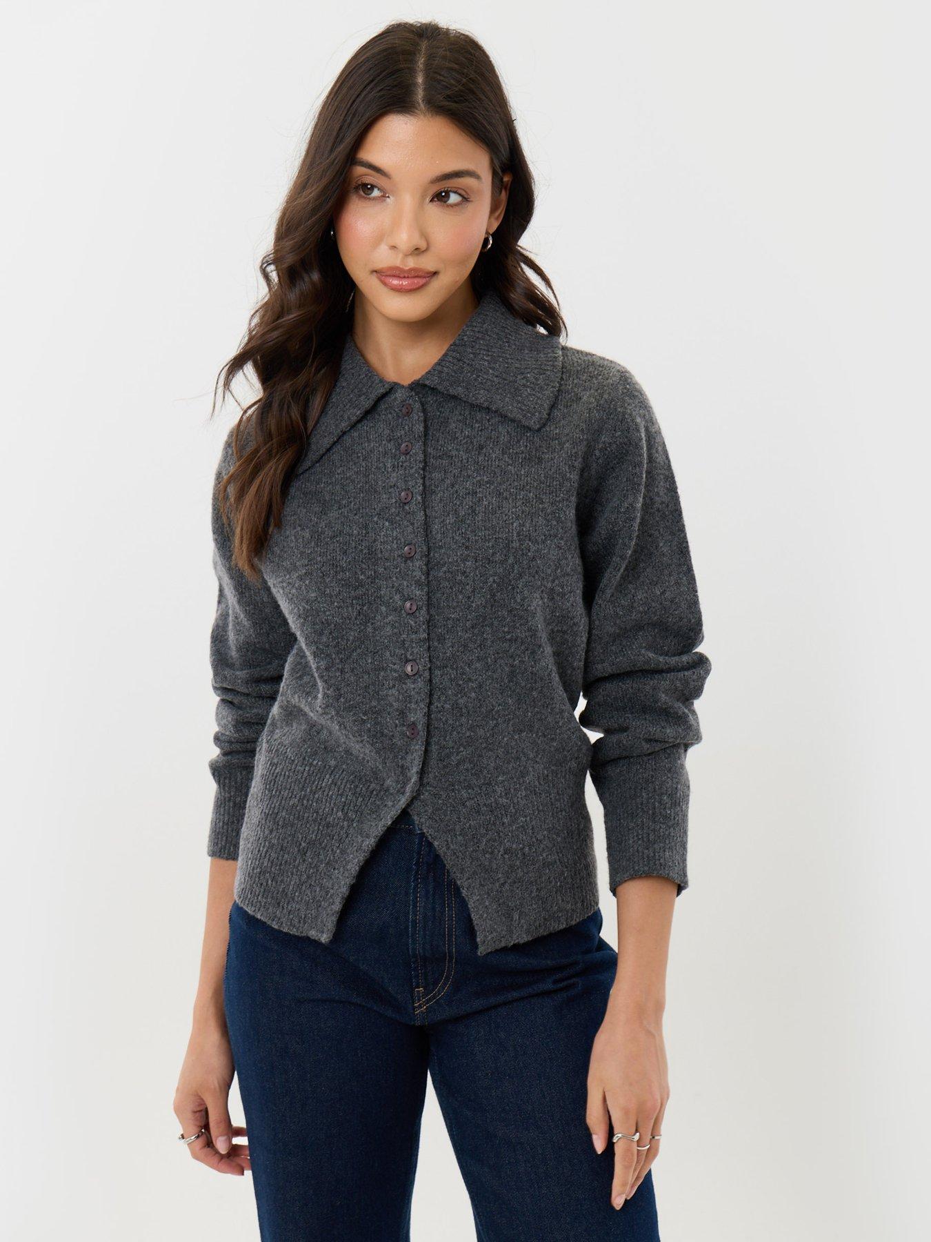 Image 3 of 4 of Threadbare Polo Button Up Cardigan In Charcoal Grey