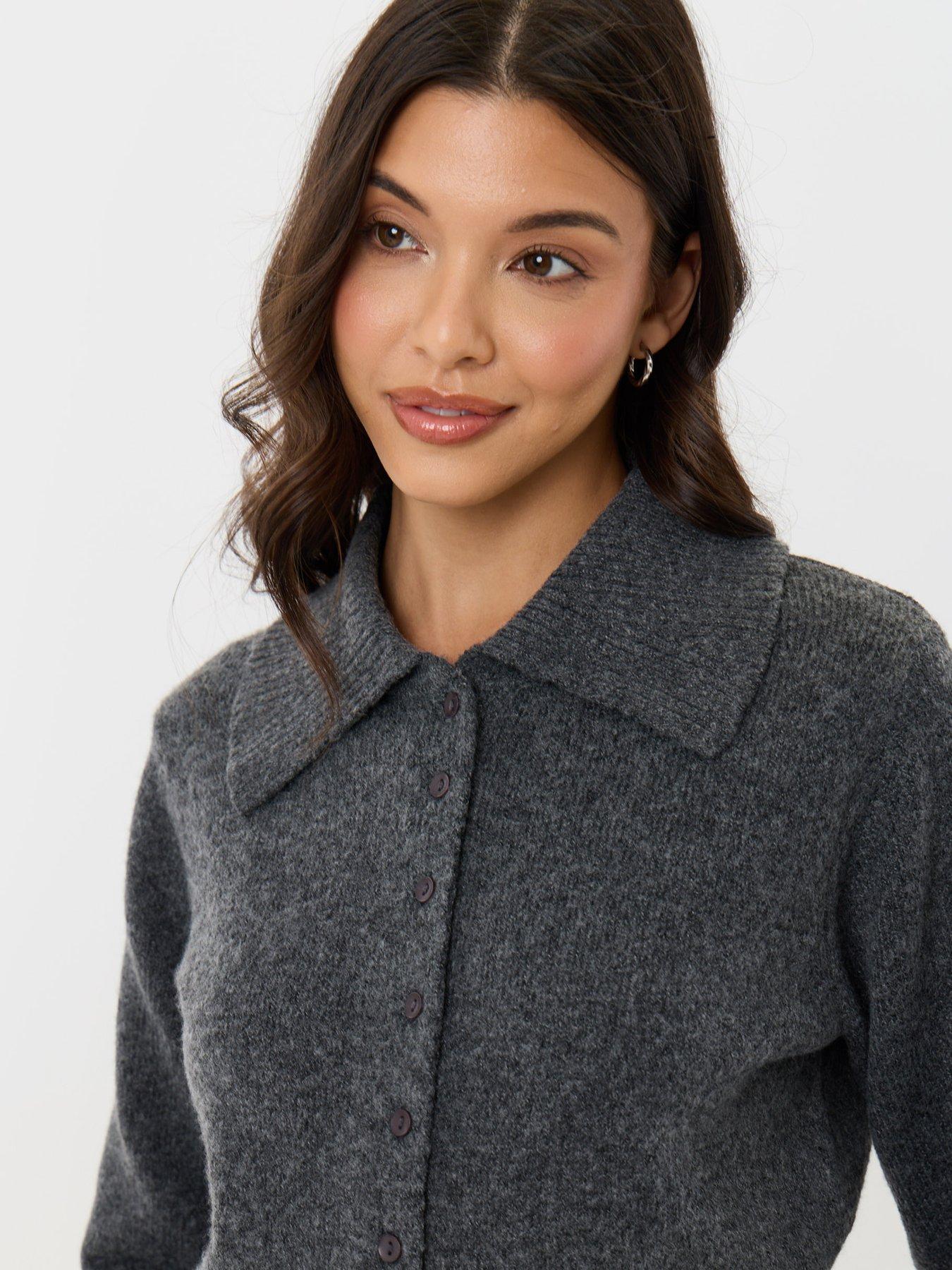 Image 4 of 4 of Threadbare Polo Button Up Cardigan In Charcoal Grey