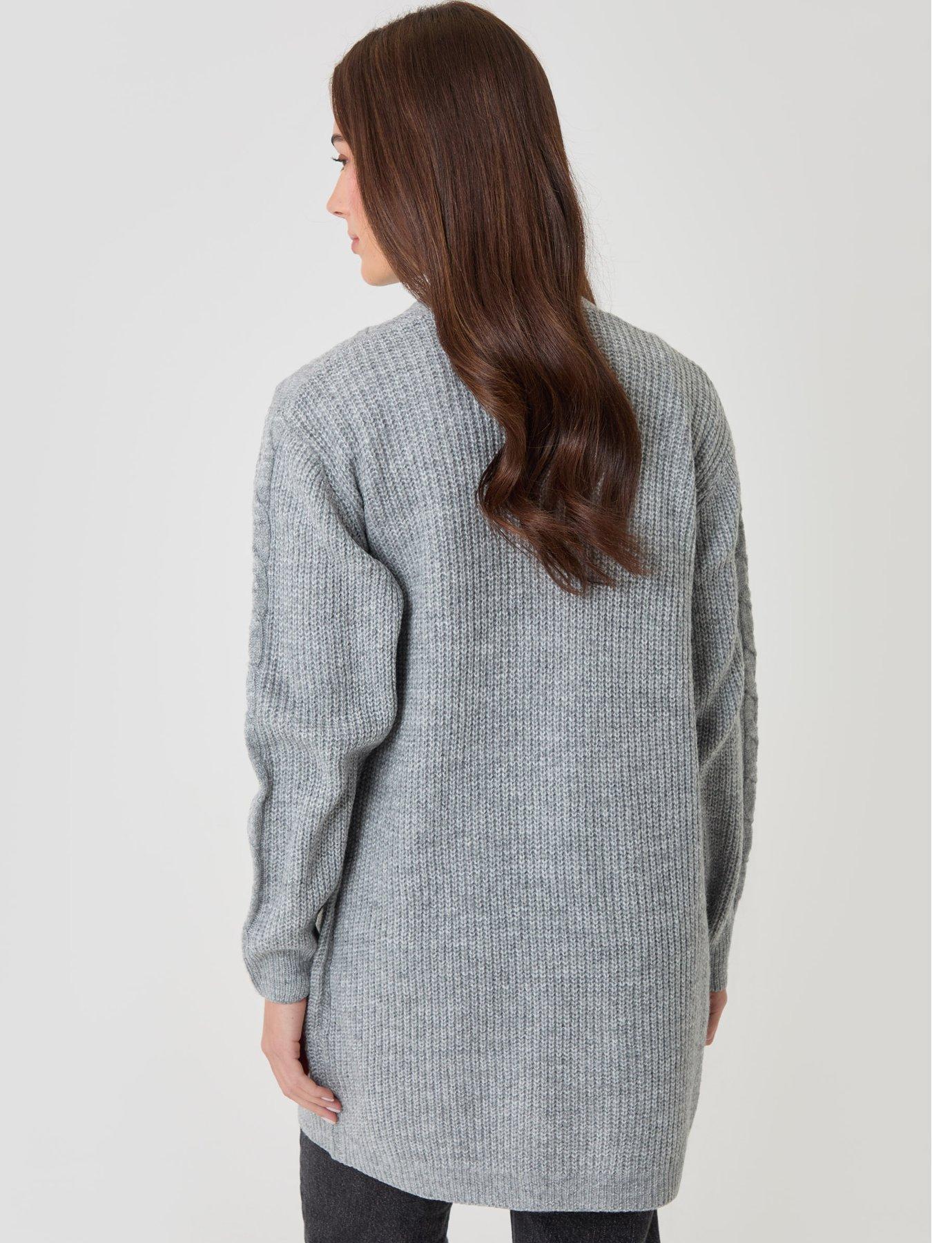 Image 2 of 4 of Threadbare Womens Petite Cable Knit Longline Open Cardigan - Grey