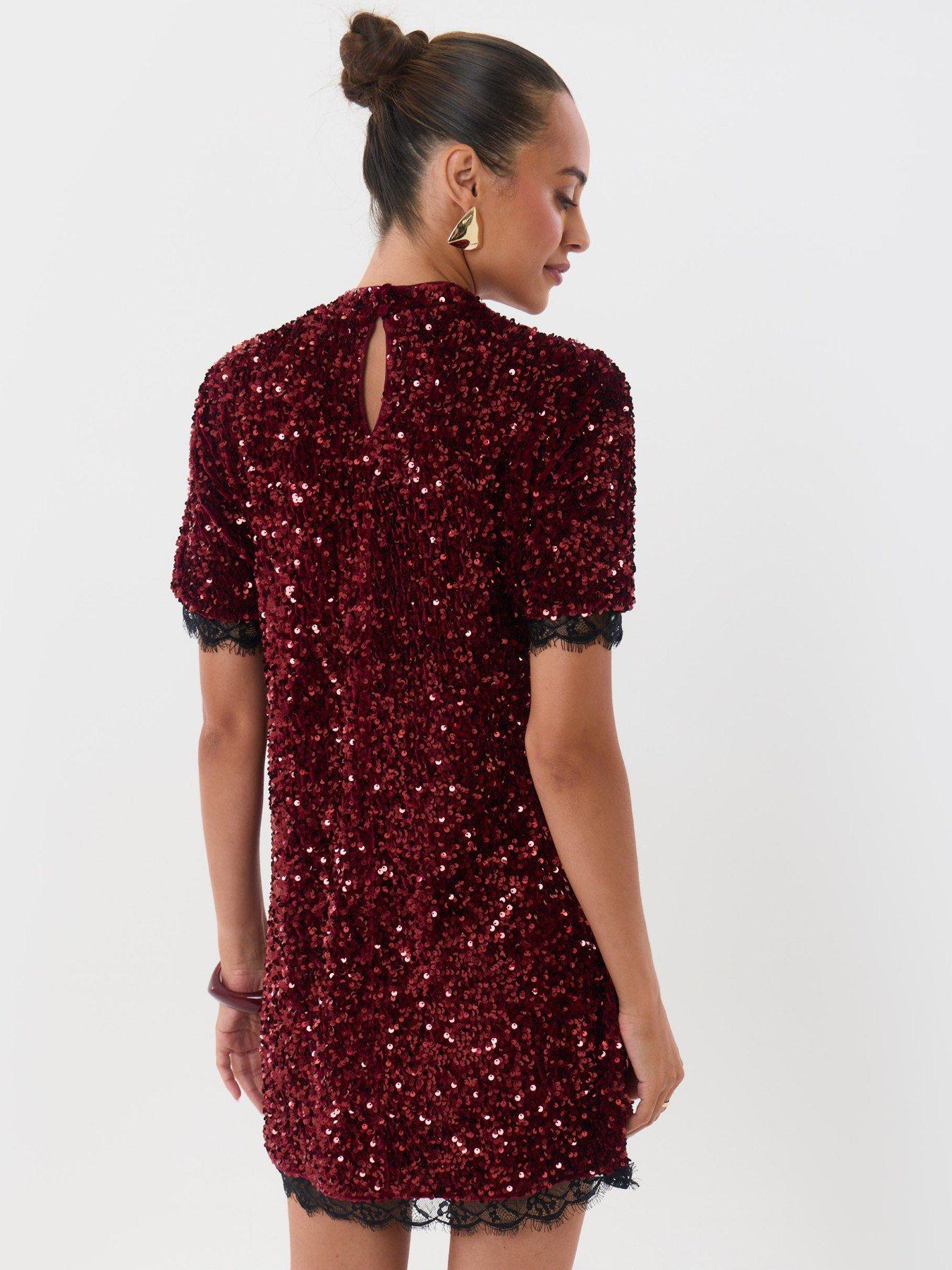 Image 2 of 6 of Threadbare Ladies Tamara Long Sleeve Mini Dress - Brgundy - Red