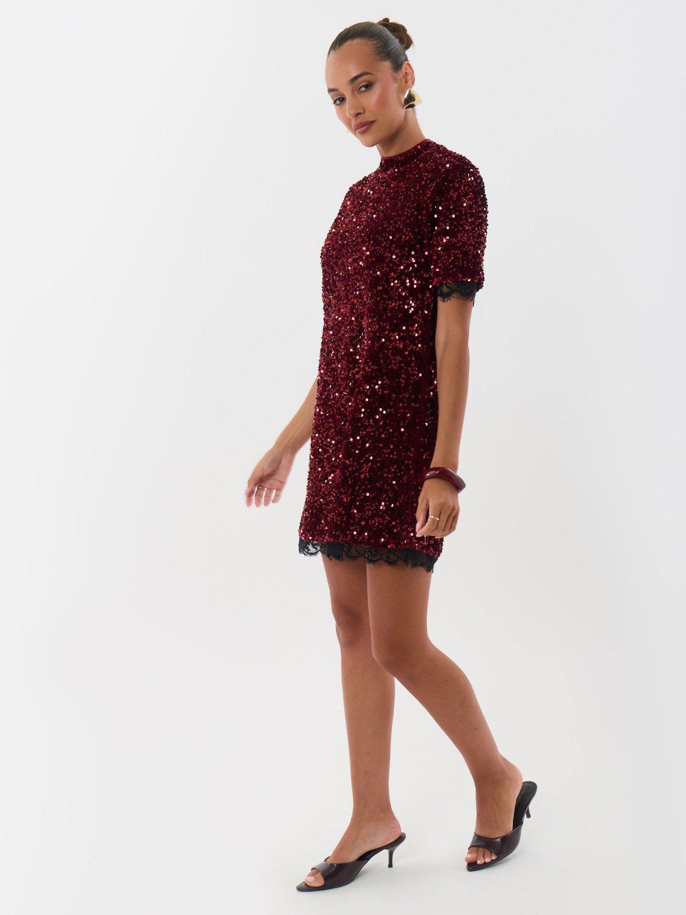 Image 3 of 6 of Threadbare Ladies Tamara Long Sleeve Mini Dress - Brgundy - Red