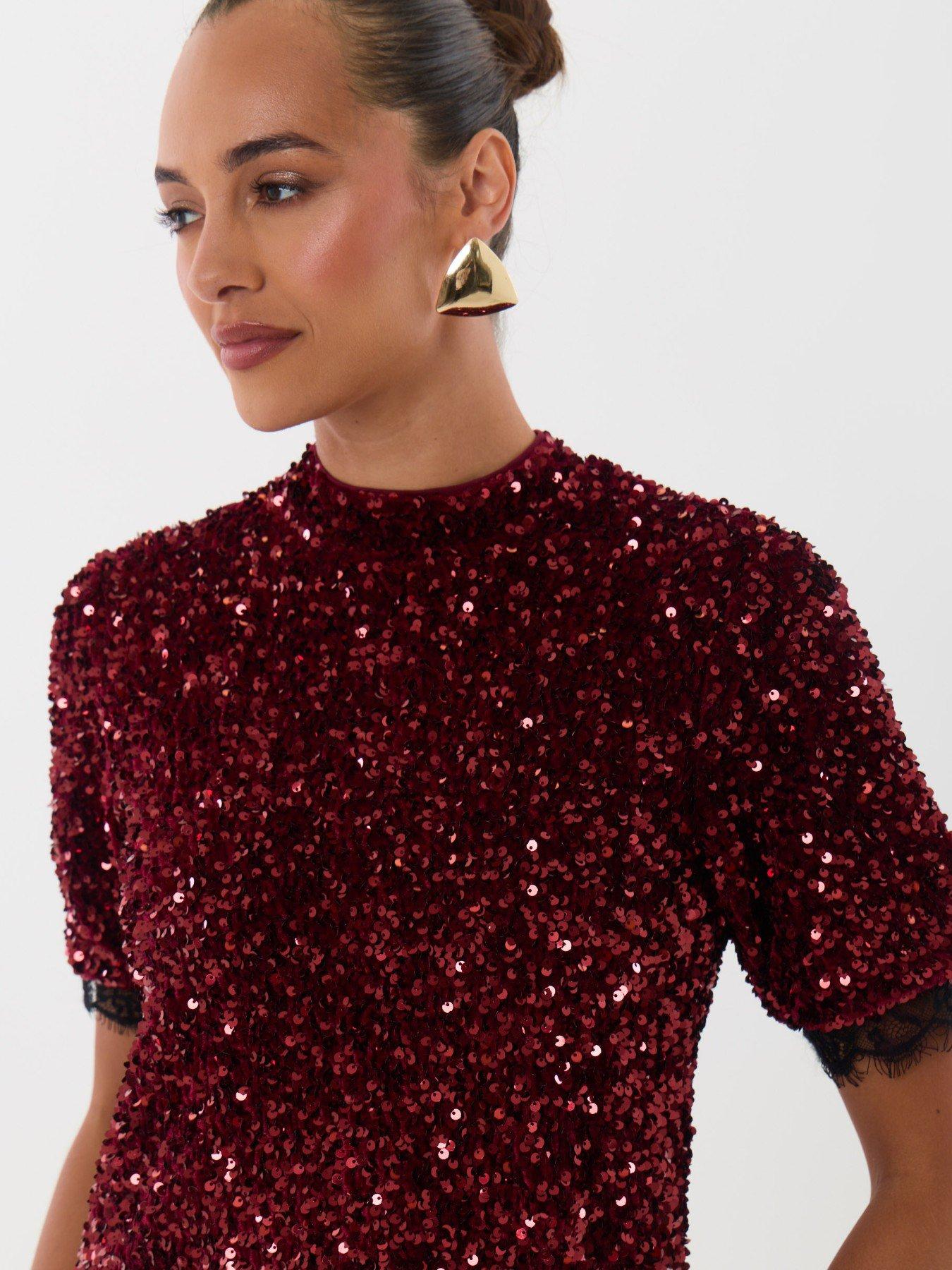 Image 4 of 6 of Threadbare Ladies Tamara Long Sleeve Mini Dress - Brgundy - Red