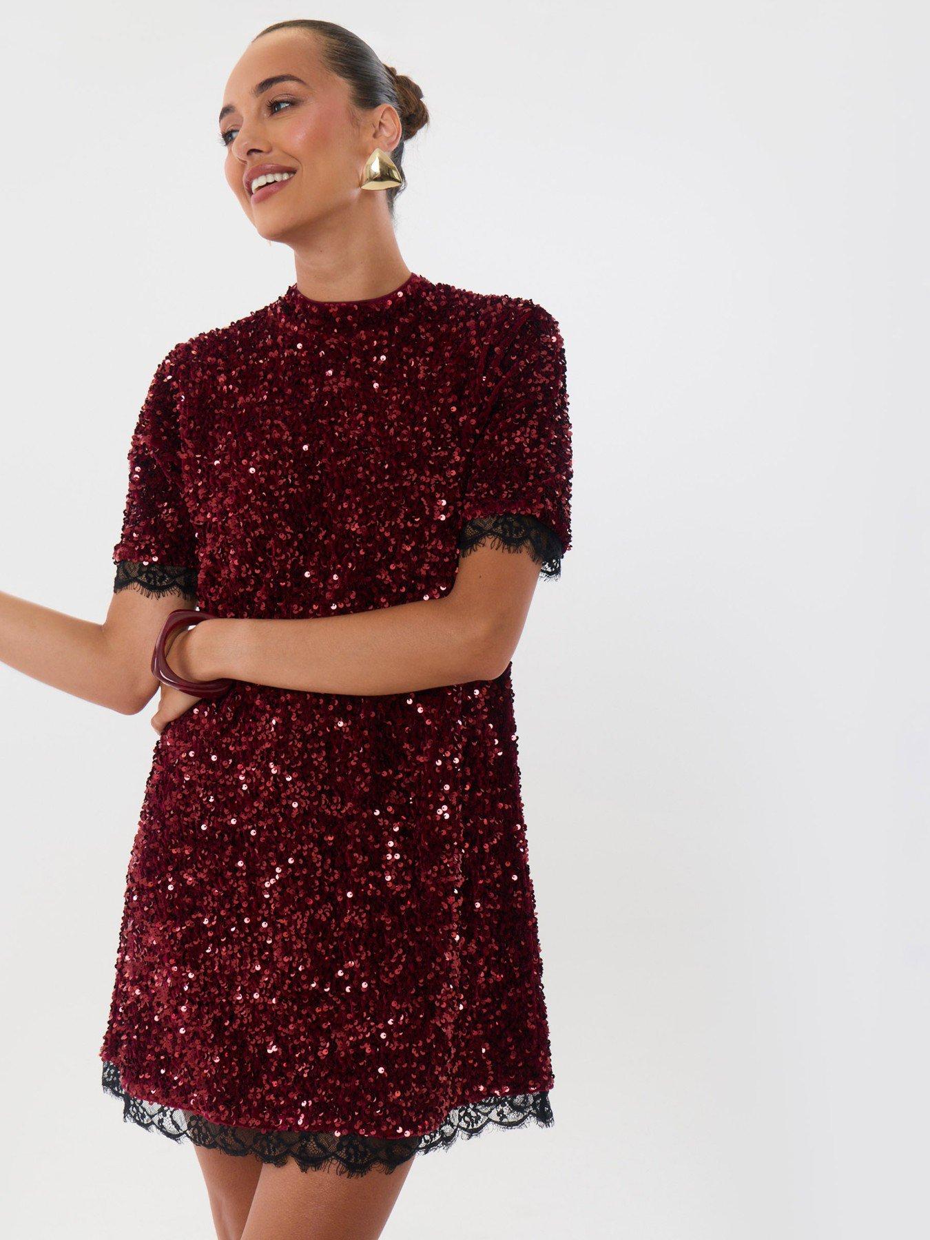 Image 6 of 6 of Threadbare Ladies Tamara Long Sleeve Mini Dress - Brgundy - Red
